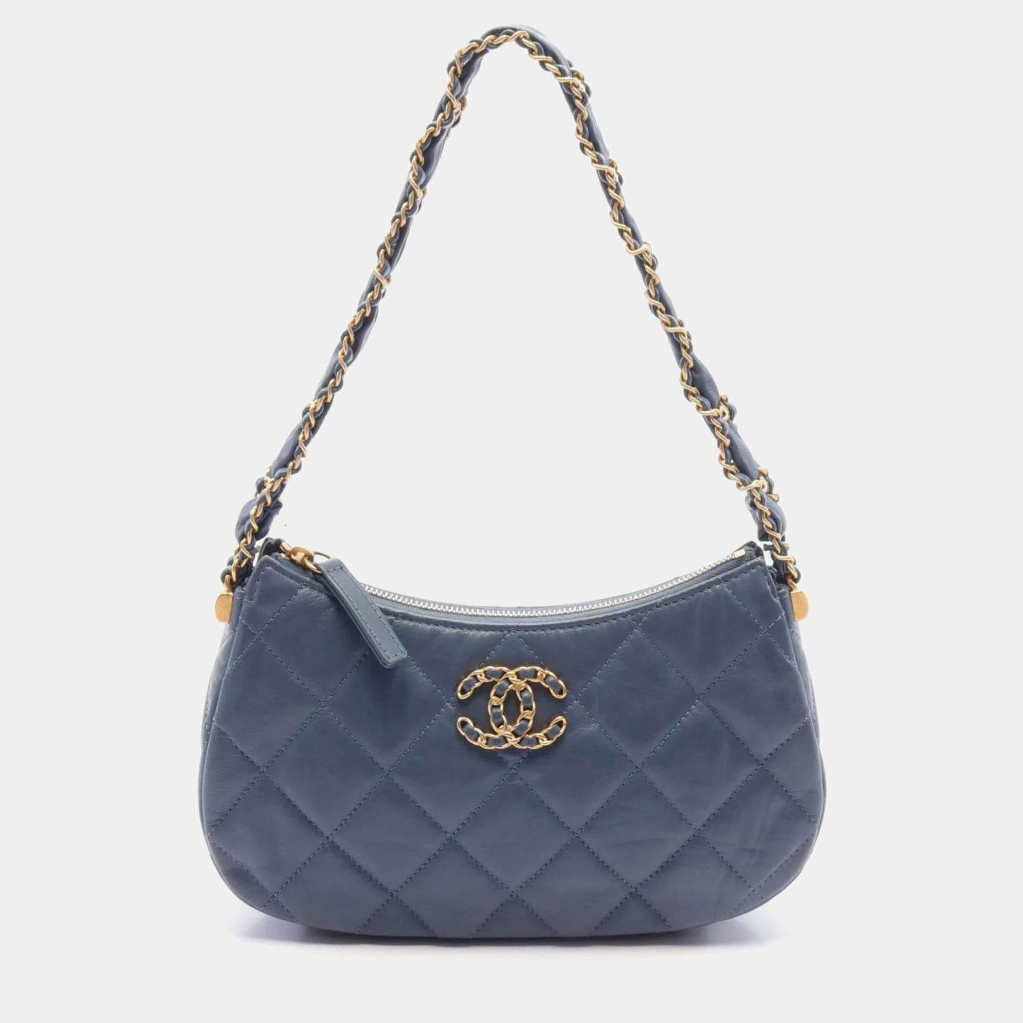 Chanel Blue Leather 19 Hobo Shoulder Bag