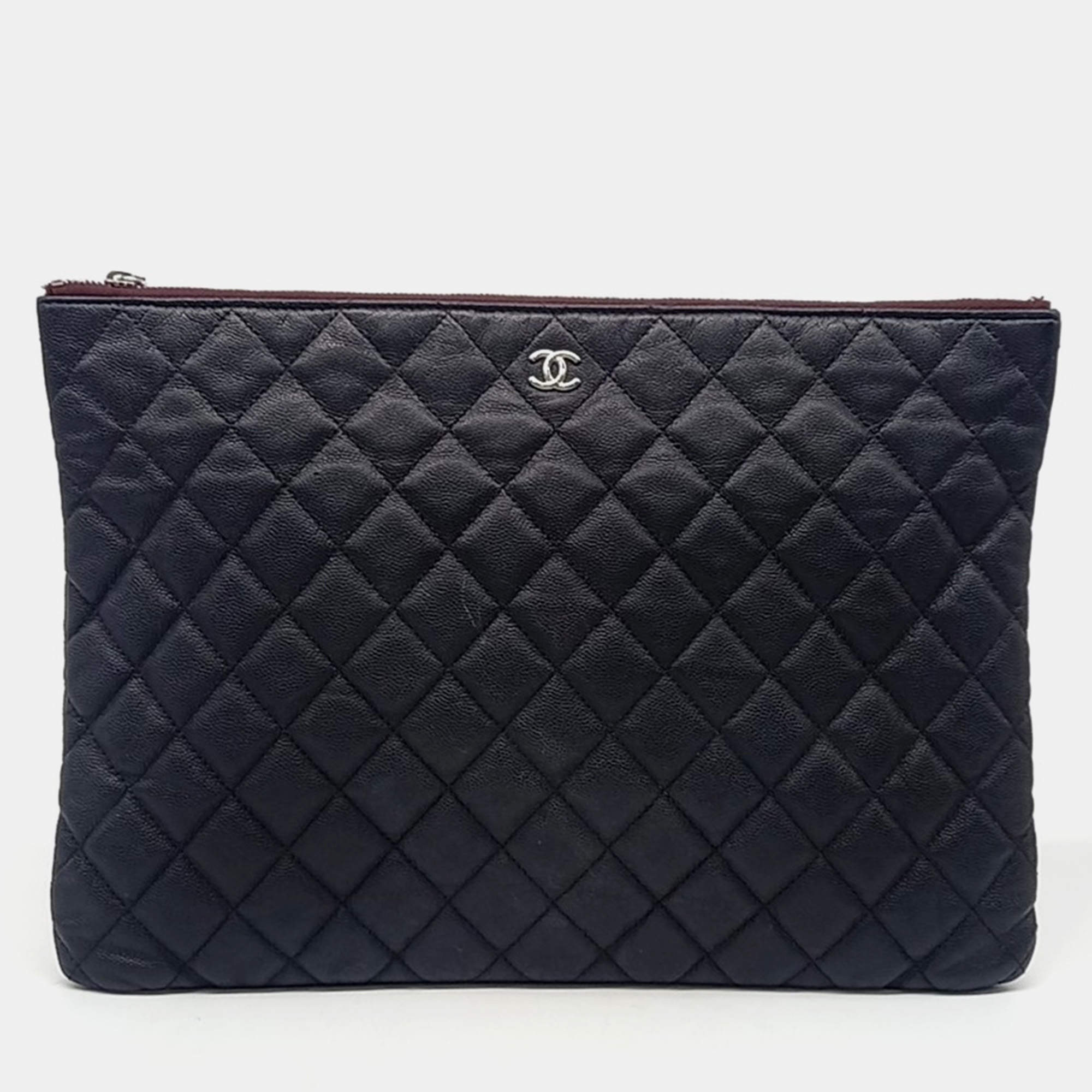 Pre Owned Chanel Black Leather Large Clutch