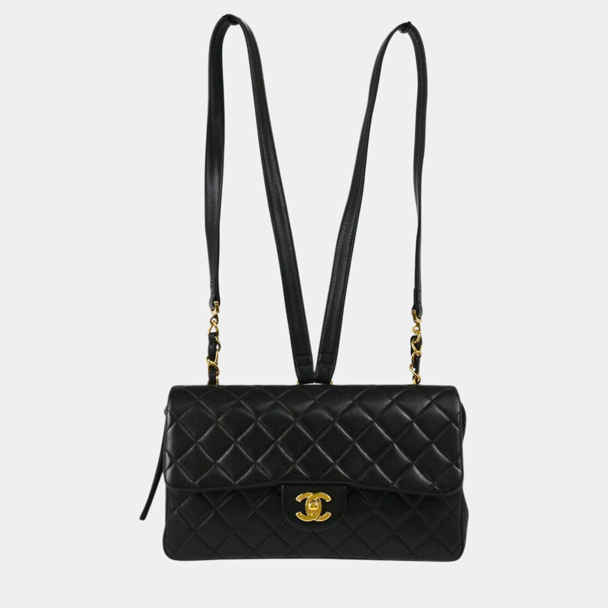 Chanel Black Lambskin Leather Backpack