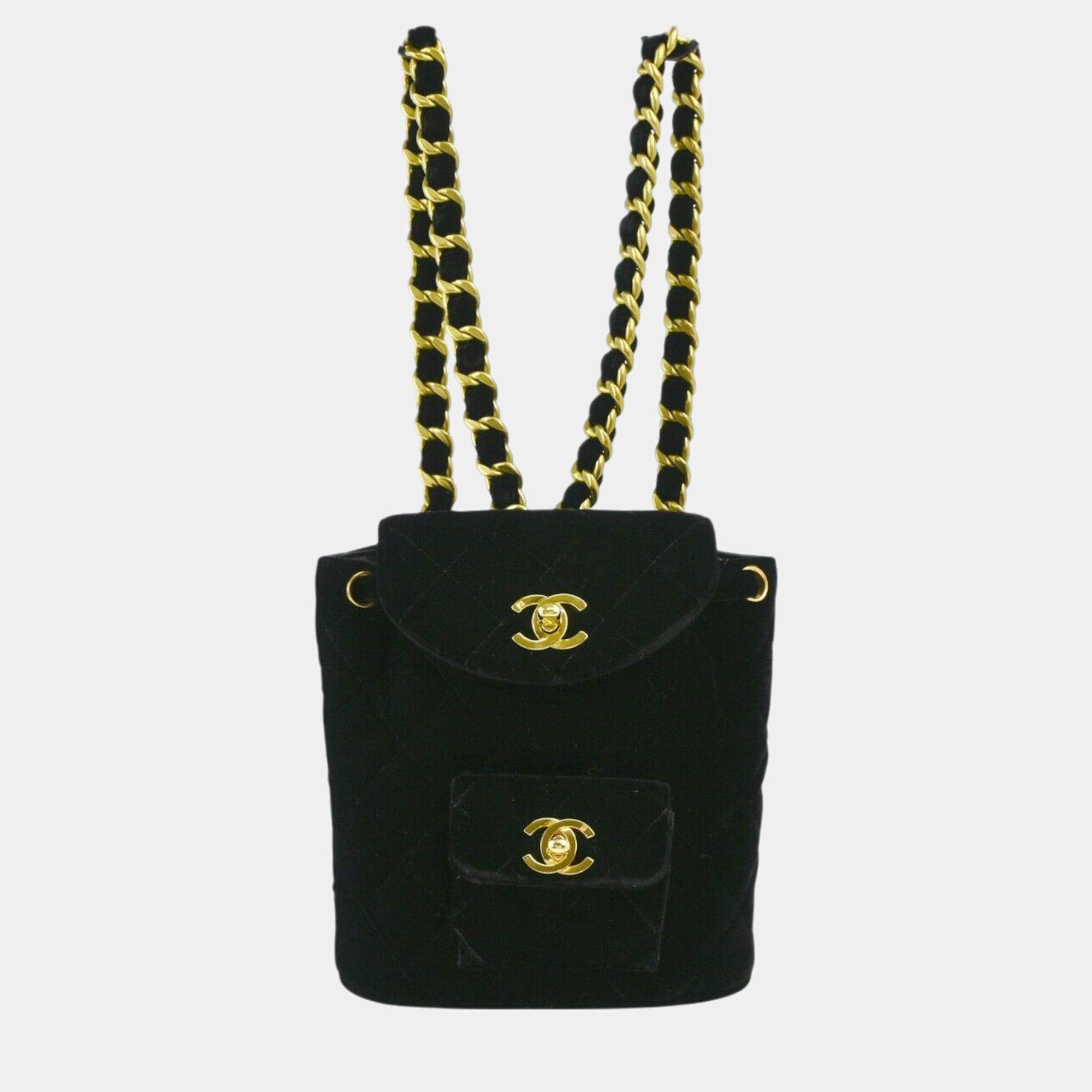 Chanel Black Velvet Small Duma Backpack  