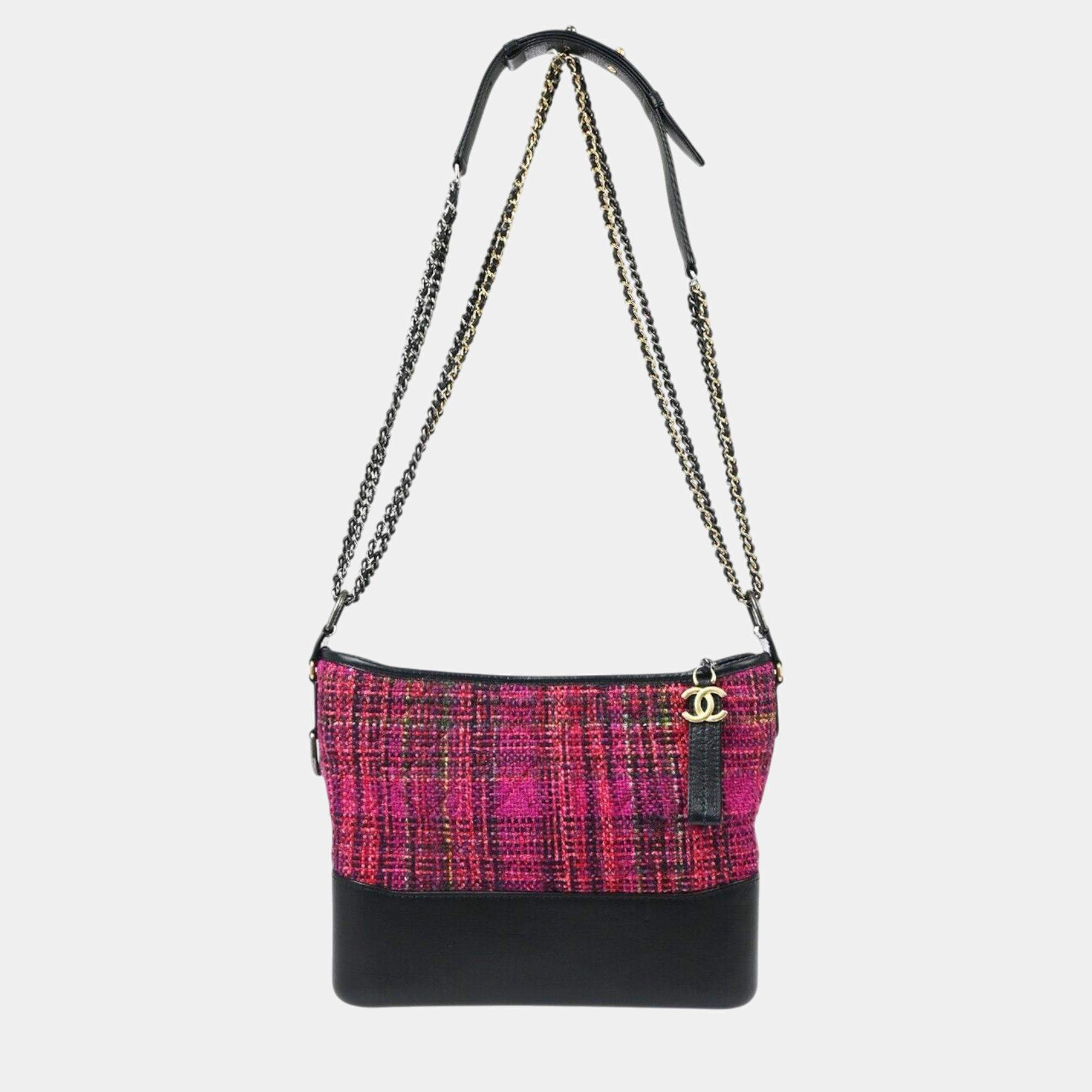 Chanel Pink Tweed Calfskin Medium Gabrielle Shoulder Bag