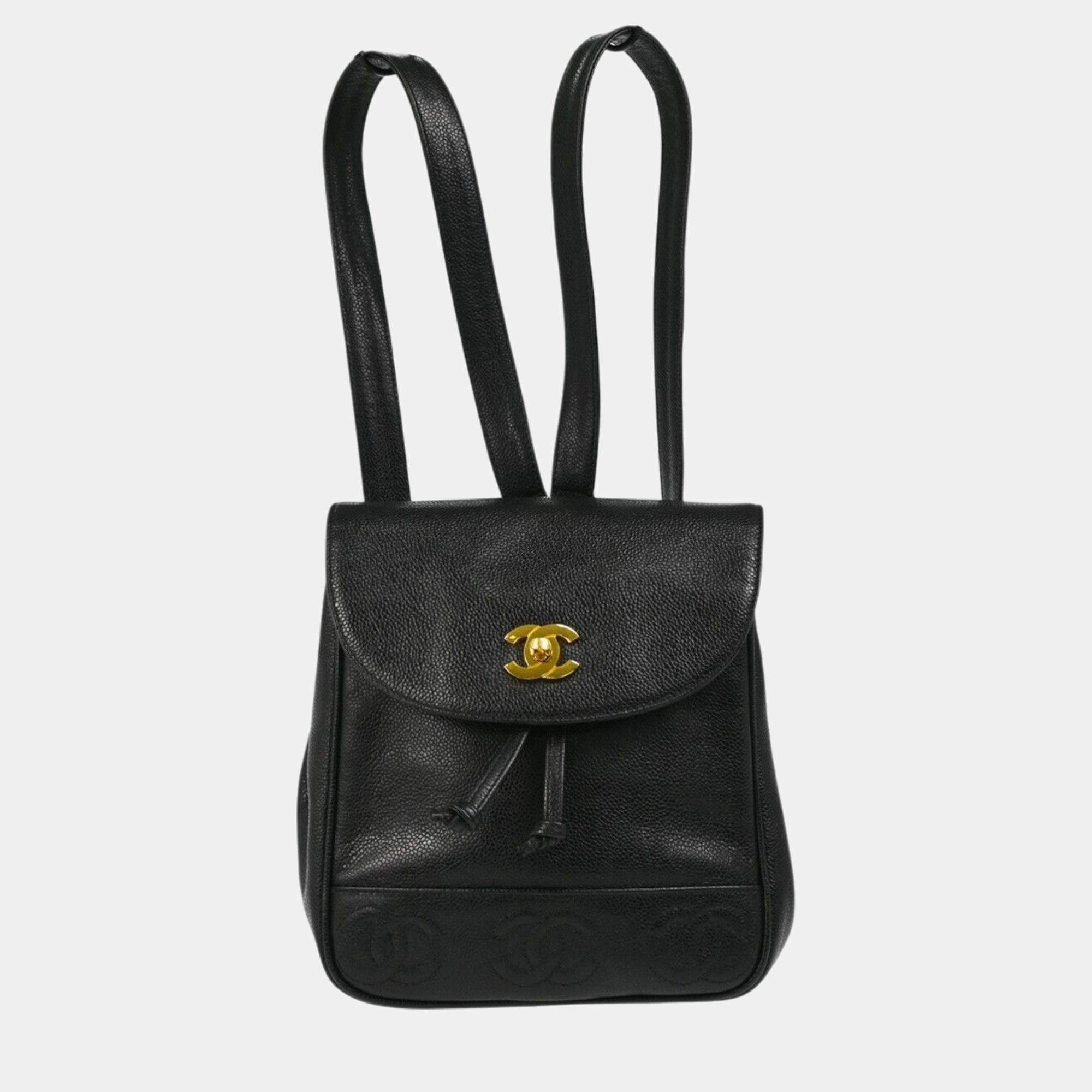 Chanel Black Calfskin Triple CC Backpack