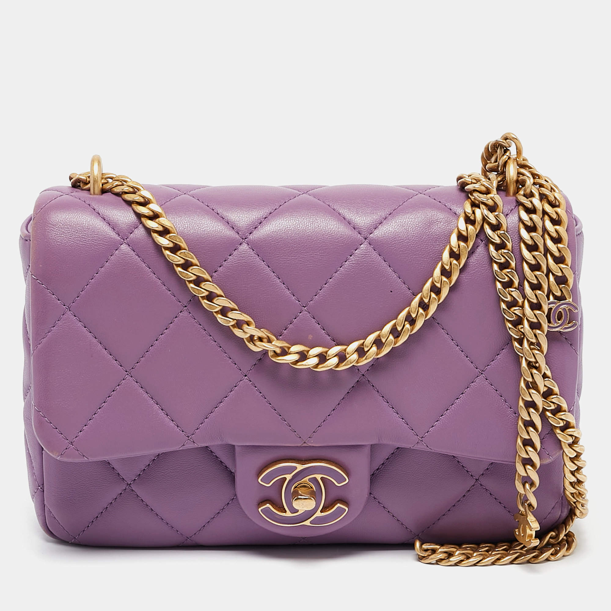 Pre Owned Chanel Purple Quilted Leather Small Pending CC Flap Bag