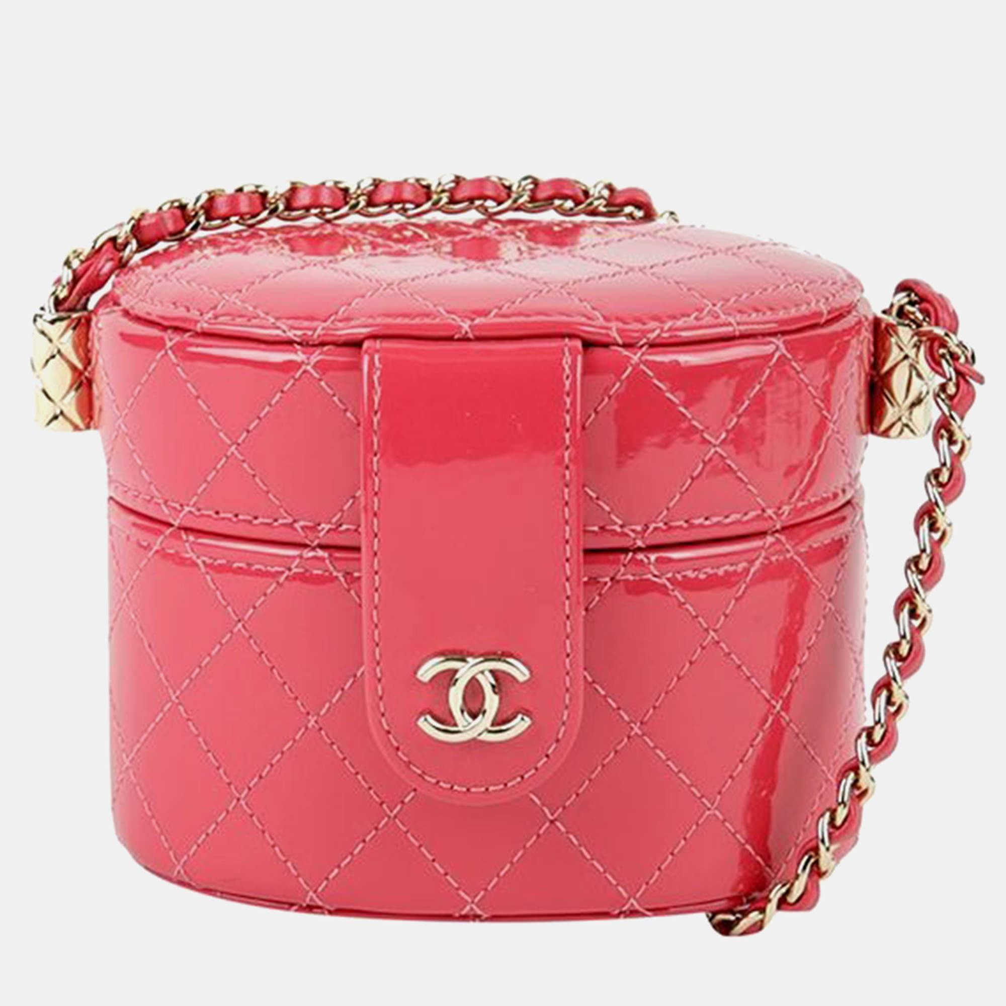Chanel Quilted Patent Mini CC Allure Vanity Case with Chain
