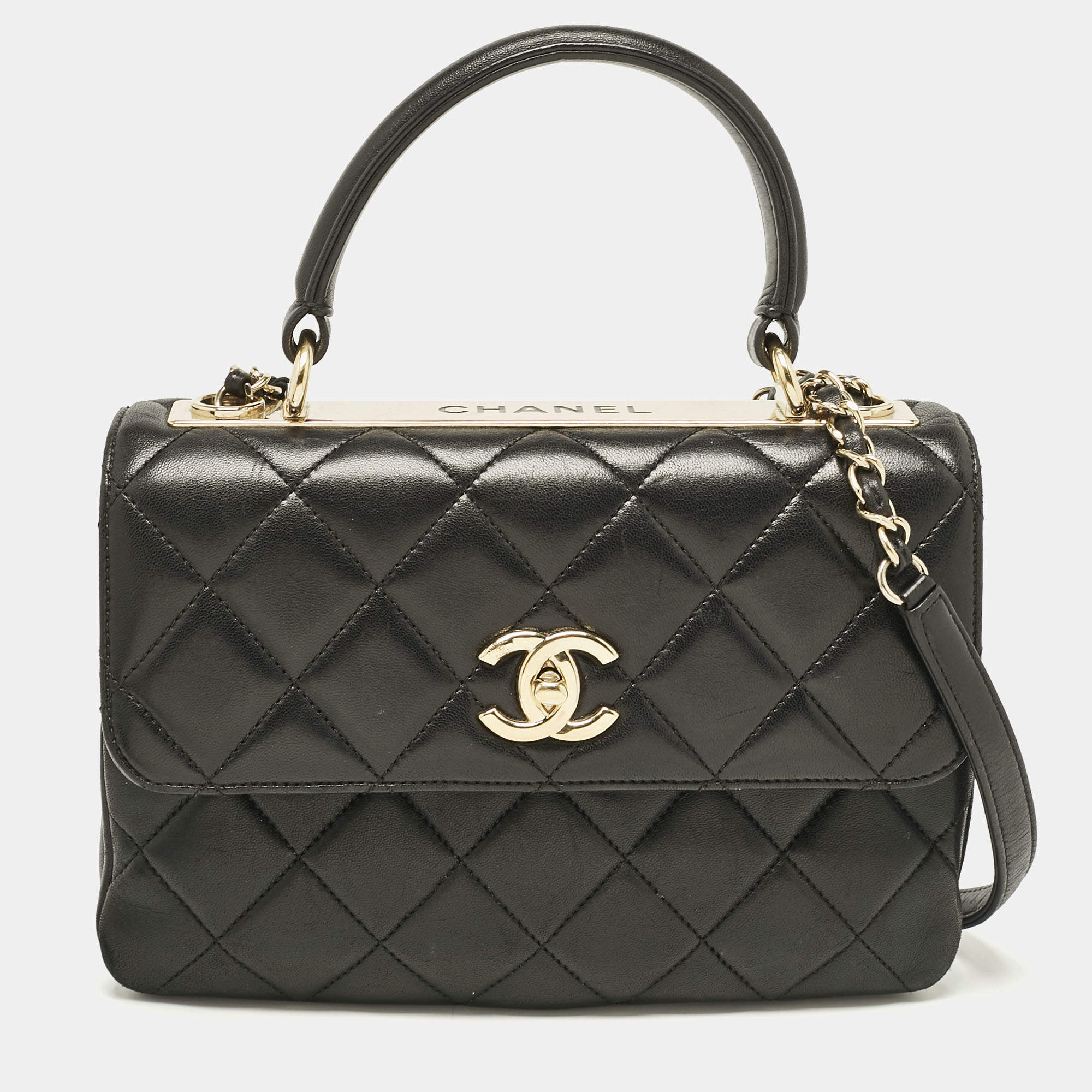 Pre Owned Chanel Black Quilted Leather Small Trendy CC Flap Bag
