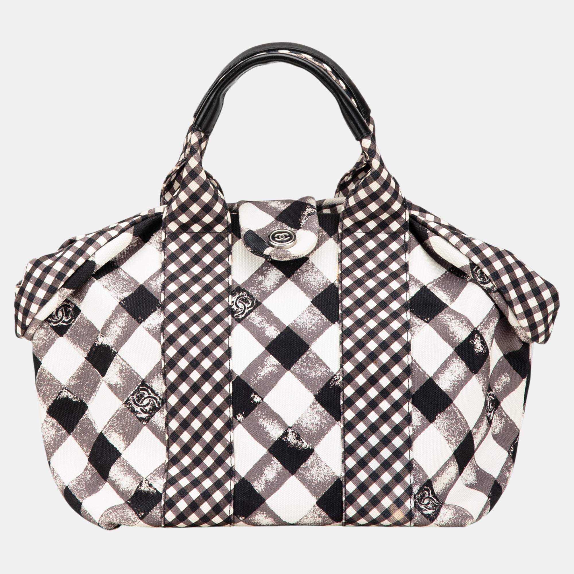 Chanel Black White Canvas Gingham Bag