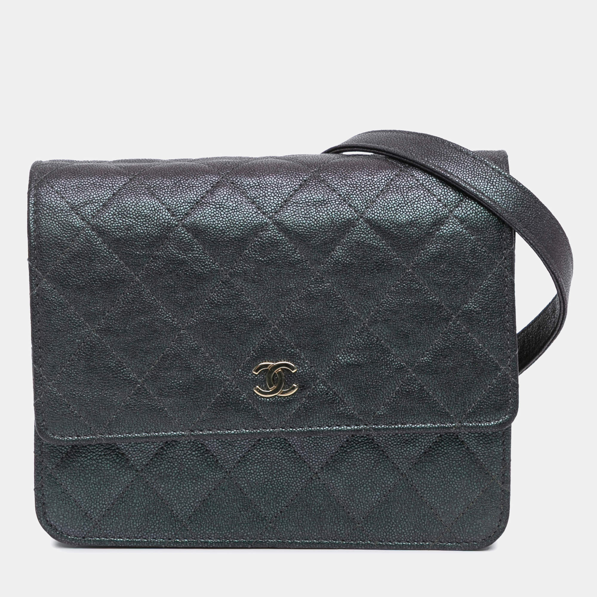 Chanel Black Caviar Leather Square Wallet on Chain