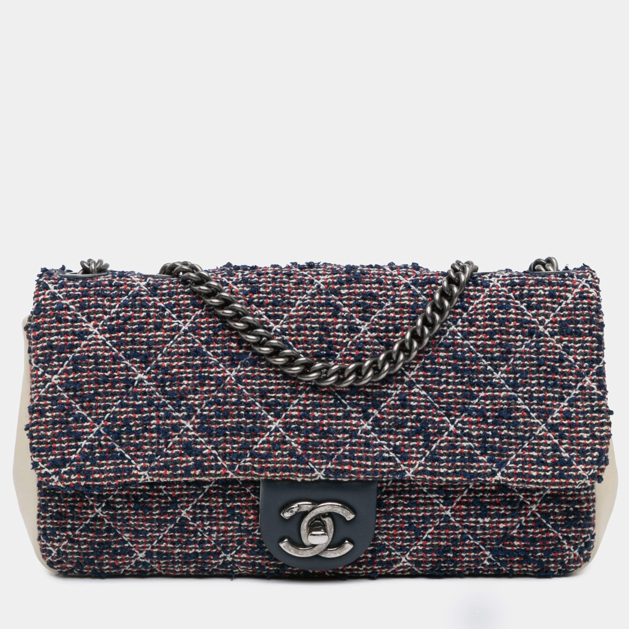 Chanel Navy Blue Medium Tweed Single Flap Shoulder Bag