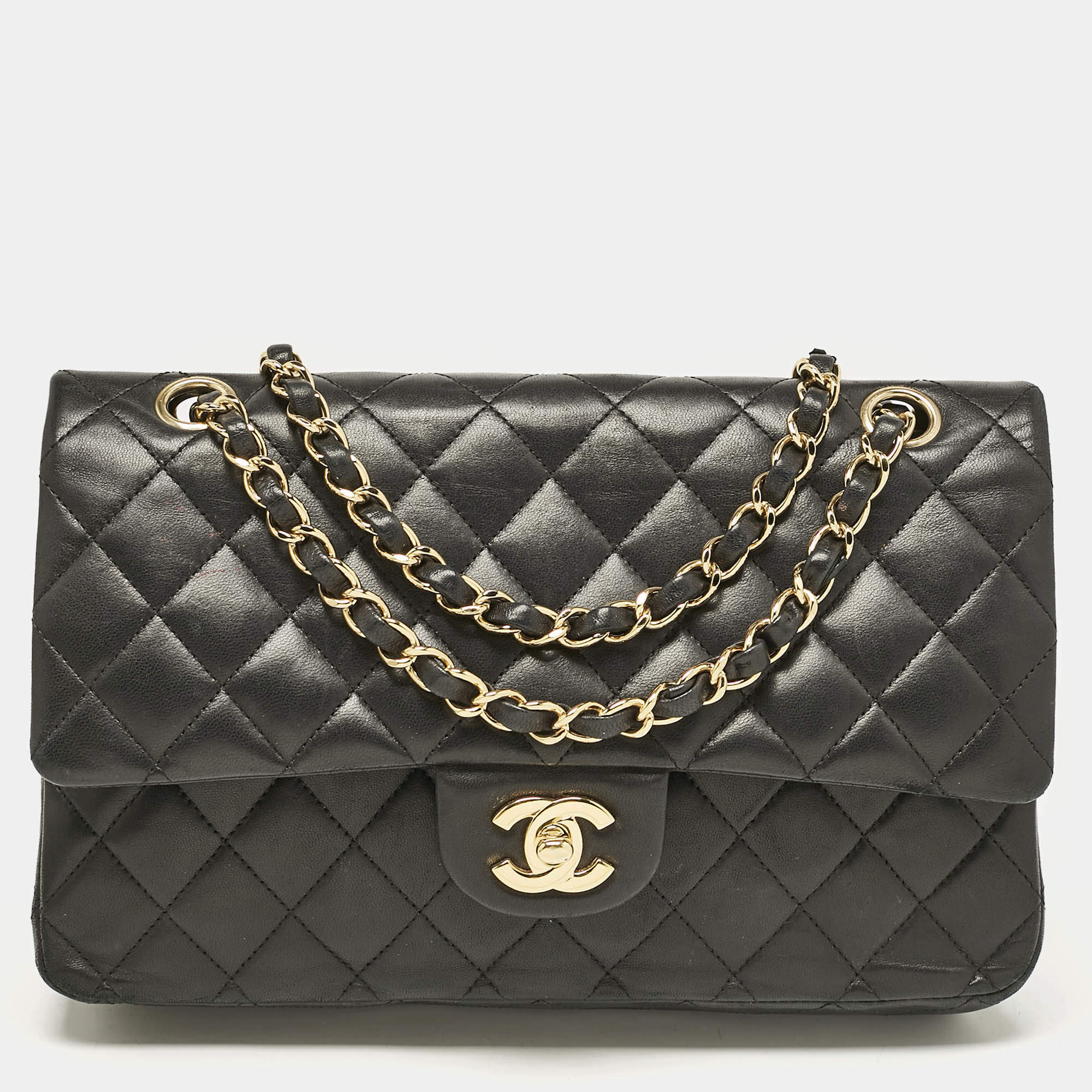 Pre Owned Chanel Black Quilted Leather Medium Classic Double Flap Bag