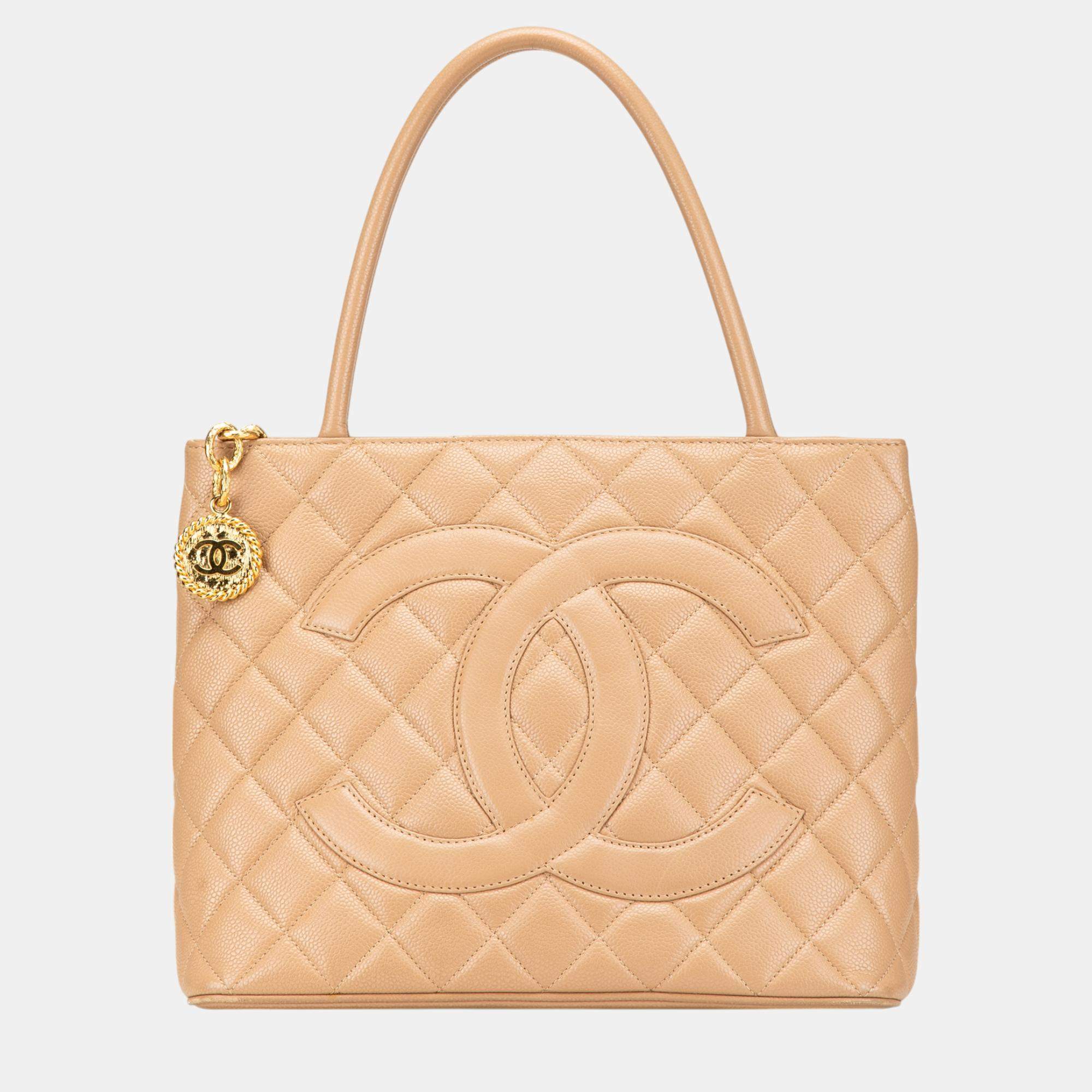 Chanel Beige Caviar Medallion Tote Bag