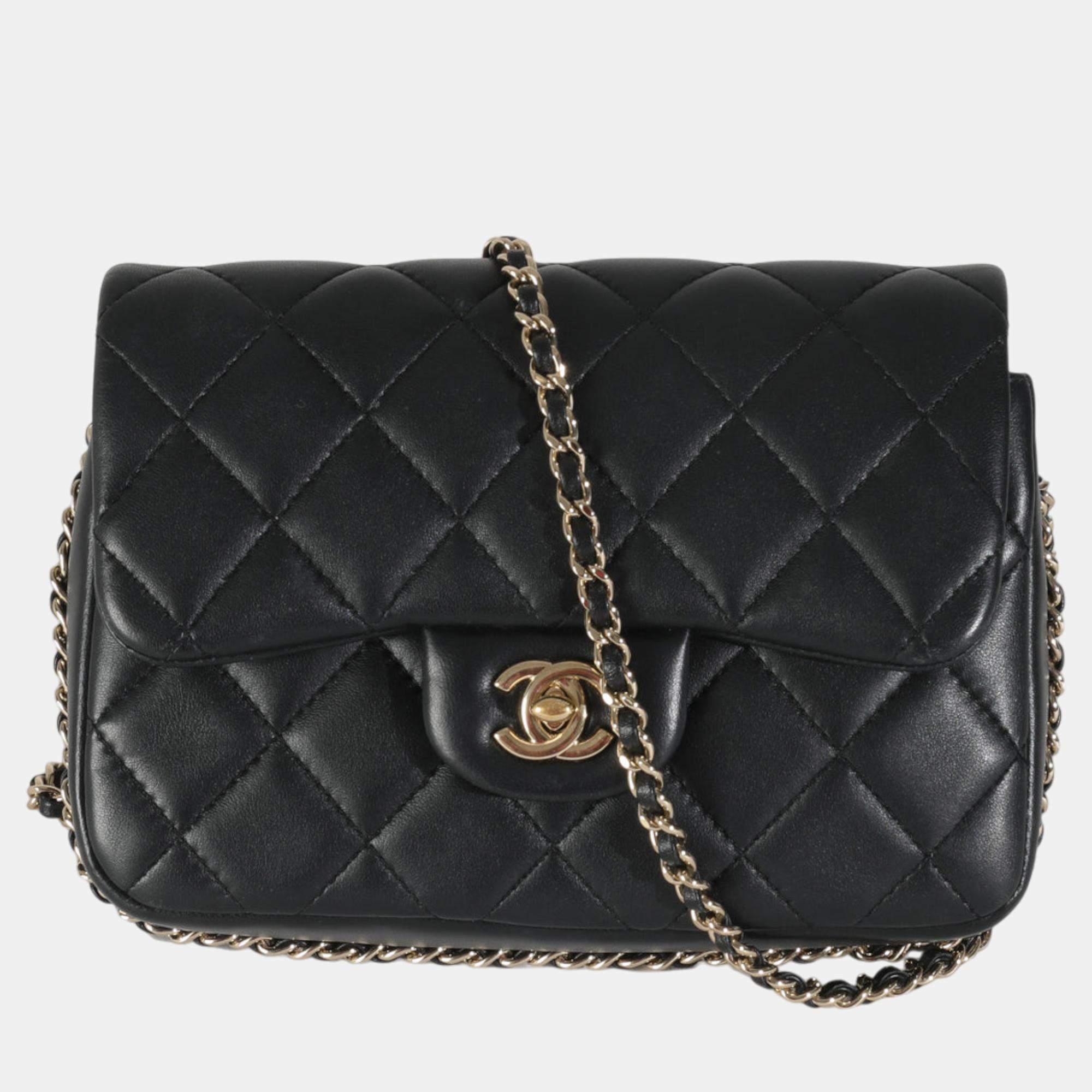 Chanel Black Quilted Lambskin Mini My Precious Pearls Flap Bag