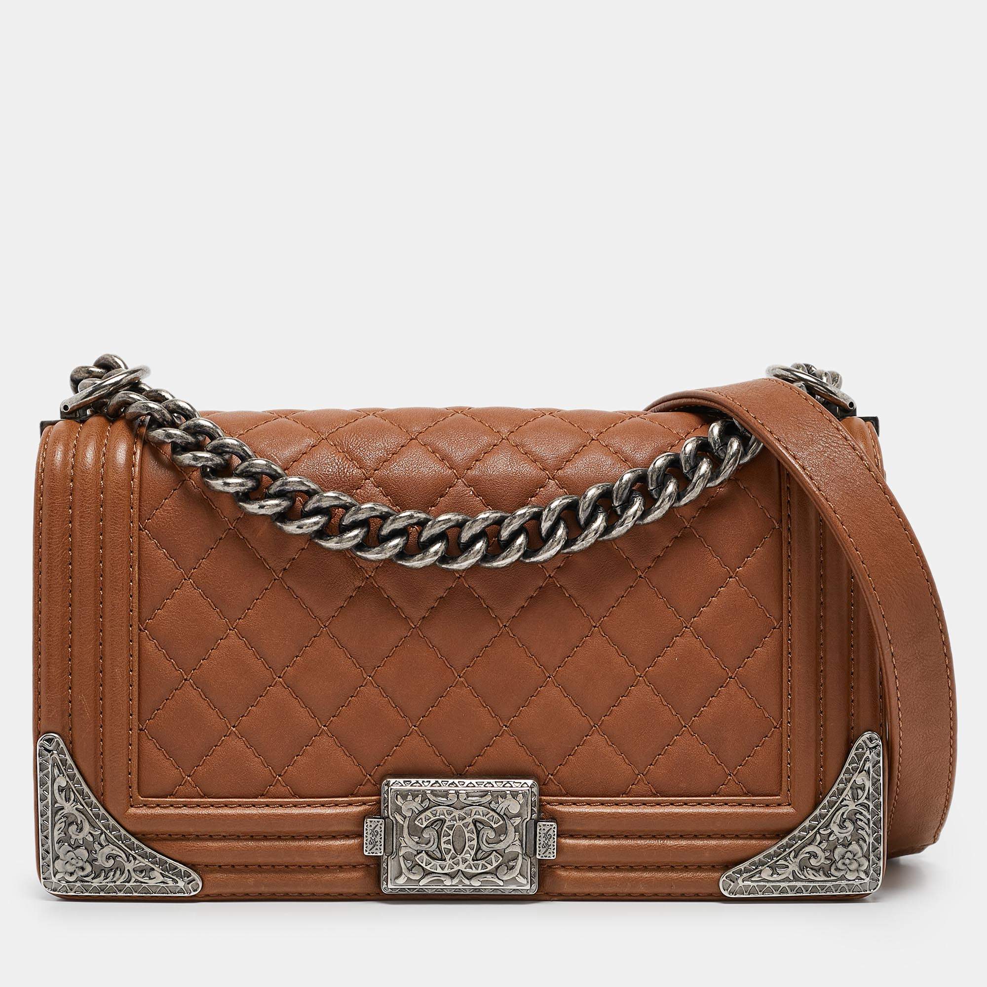 Pre Owned Chanel Brown Quilted Leather Medium Paris Dallas Boy Flap Bag
