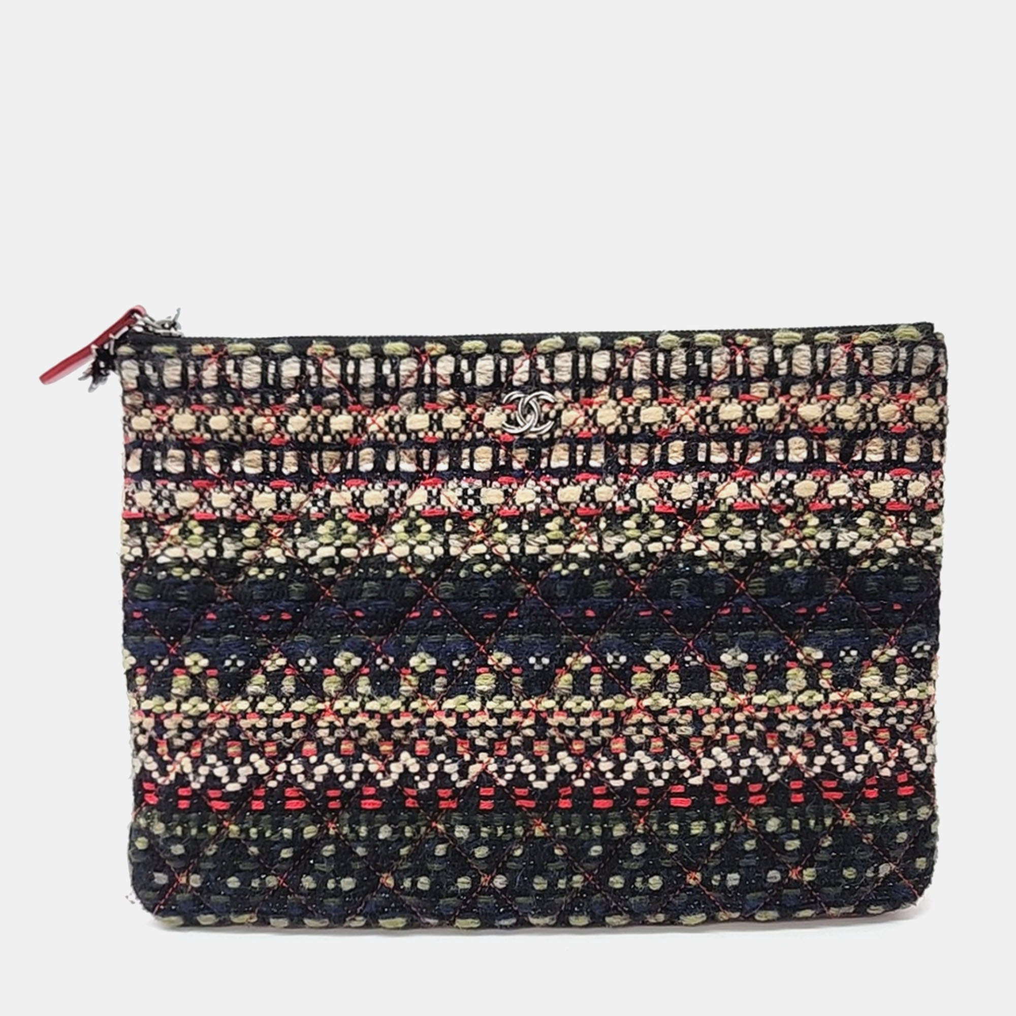 Chanel Multicolor Tweed Charm Decorated Medium Clutch Bag