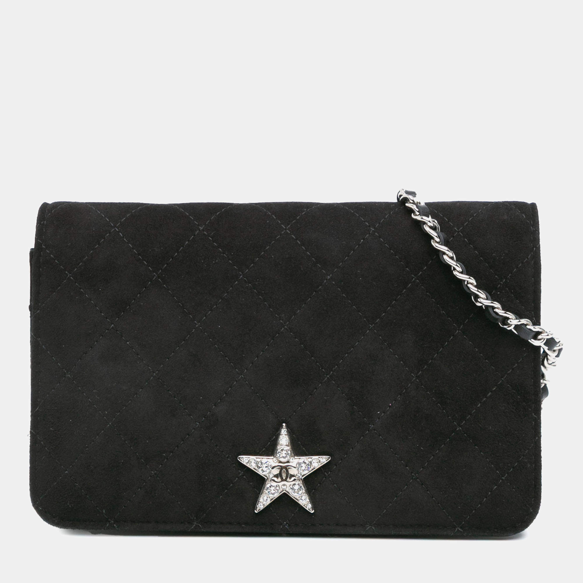 Chanel Black Suede Cocostellar Wallet on Chain
