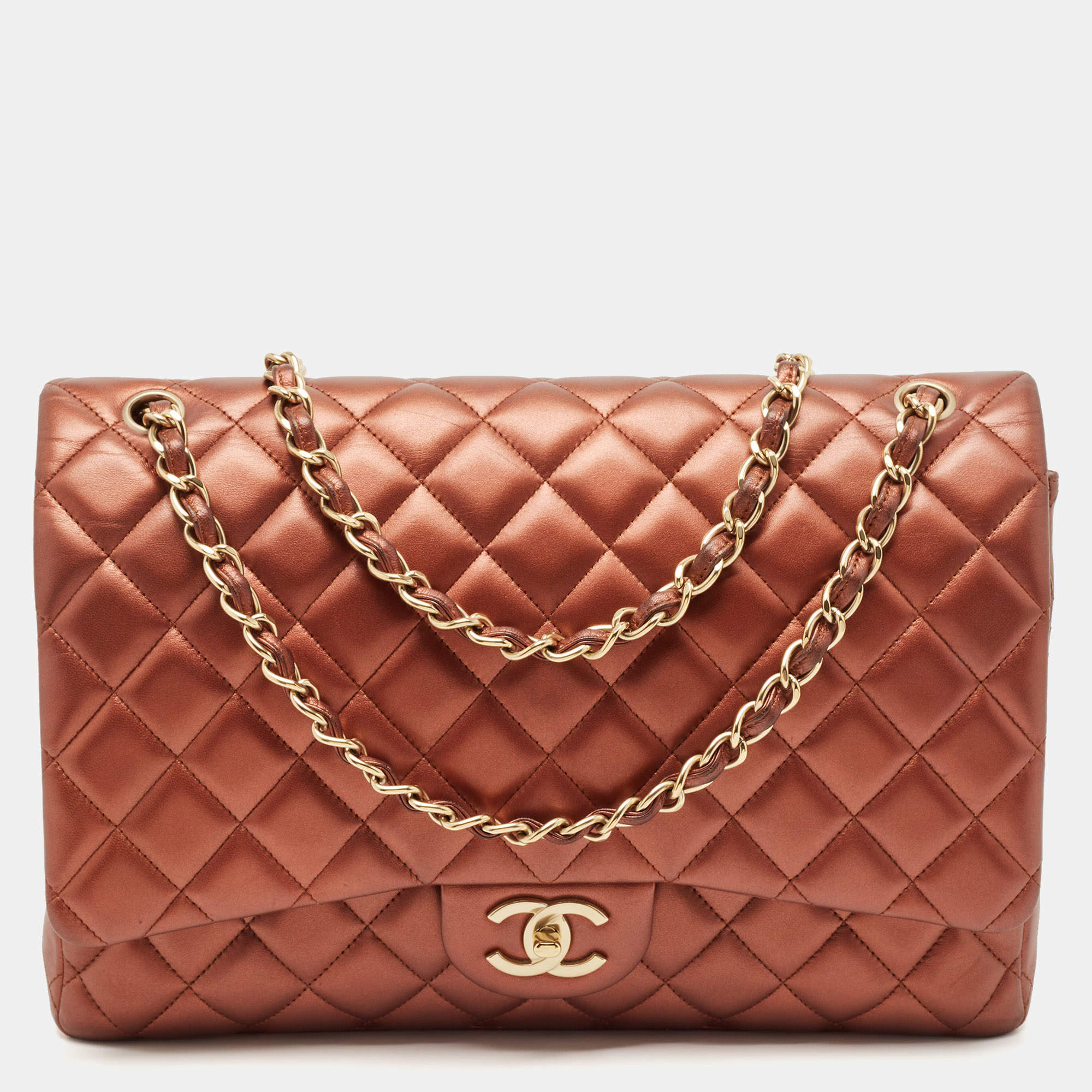 Chanel Copper Quilted Leather Maxi Classic Double Flap Bag