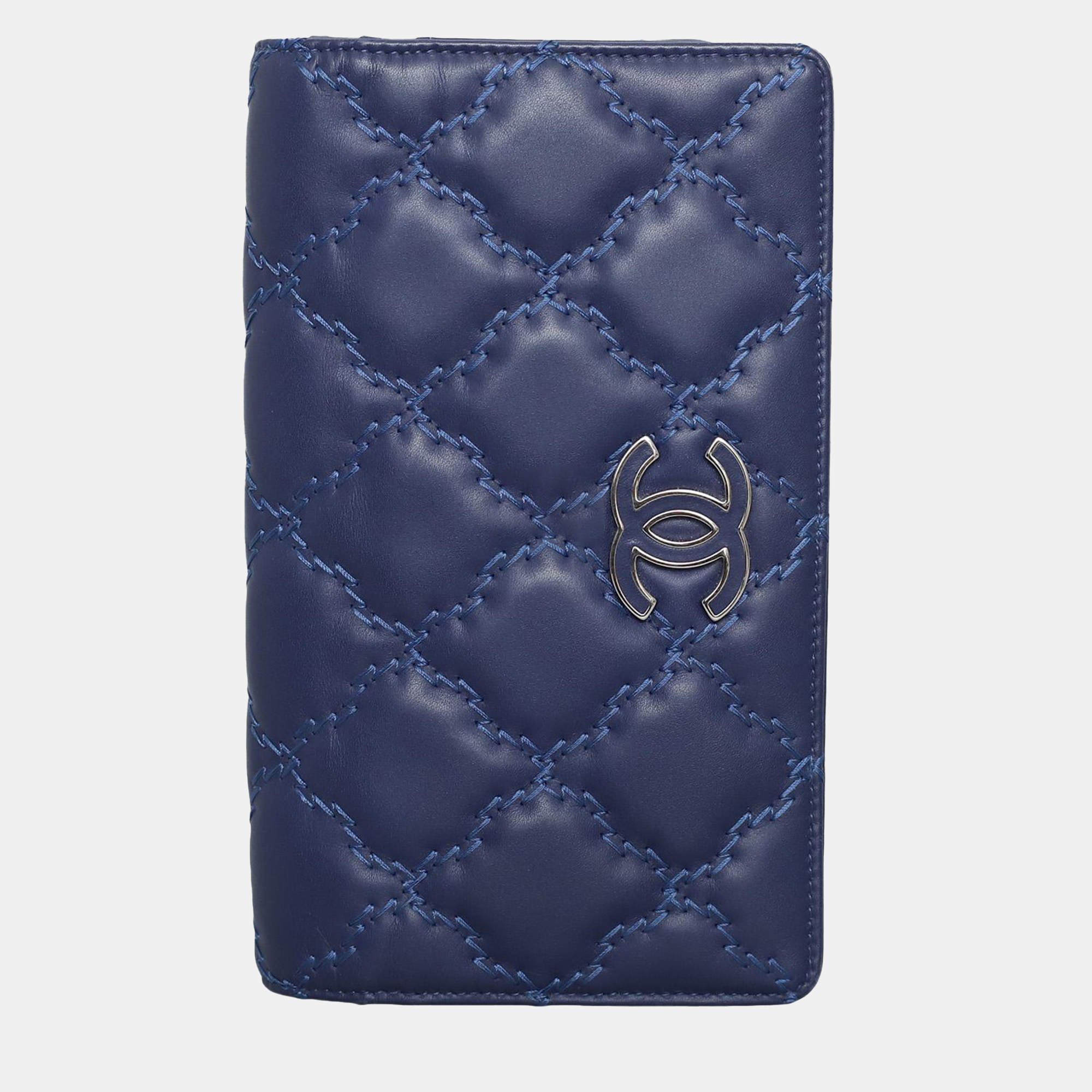 Chanel Blue Quilted Lambskin Leather CC Quilted Bifold Wallet