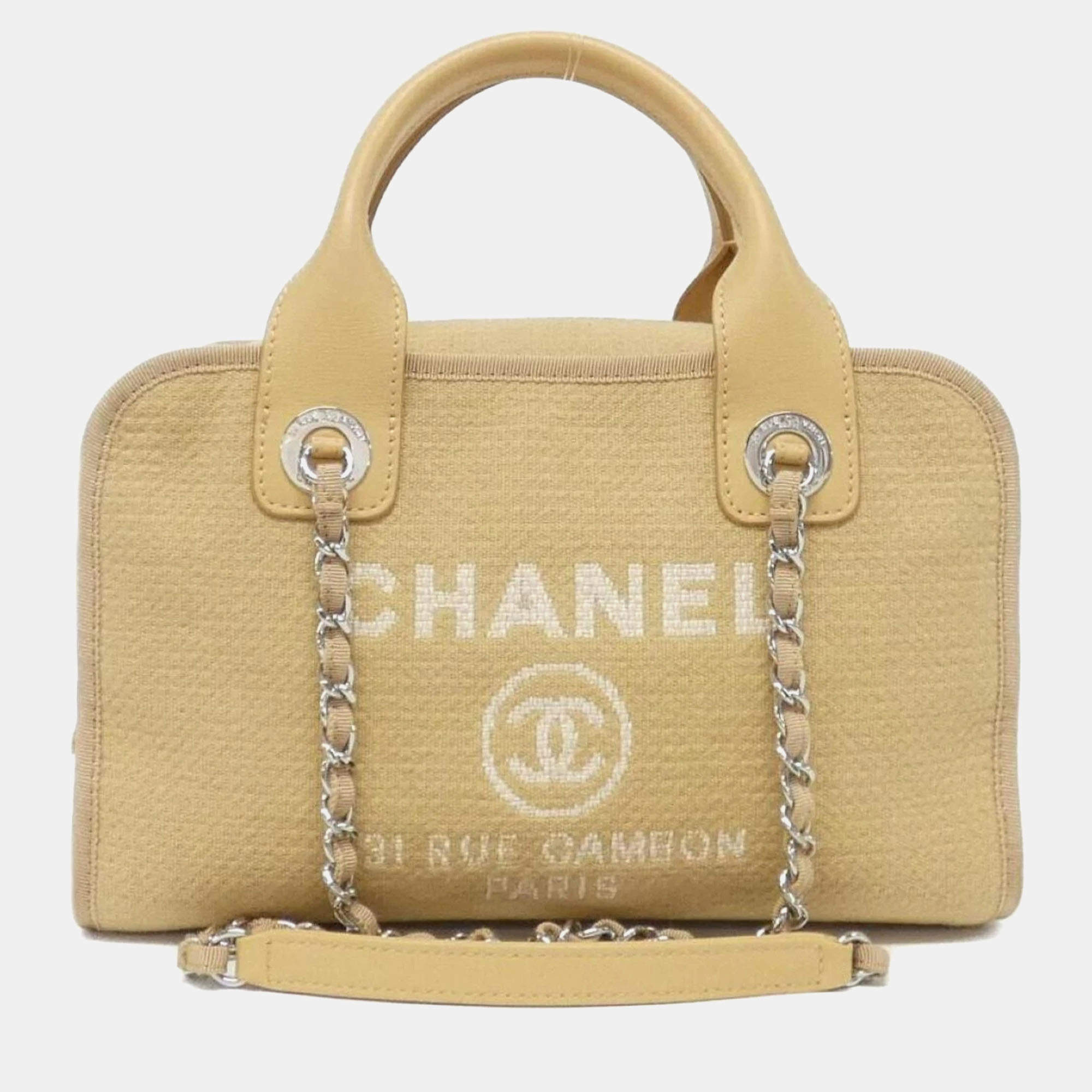 Chanel Beige Canvas Deauville Boston Bag