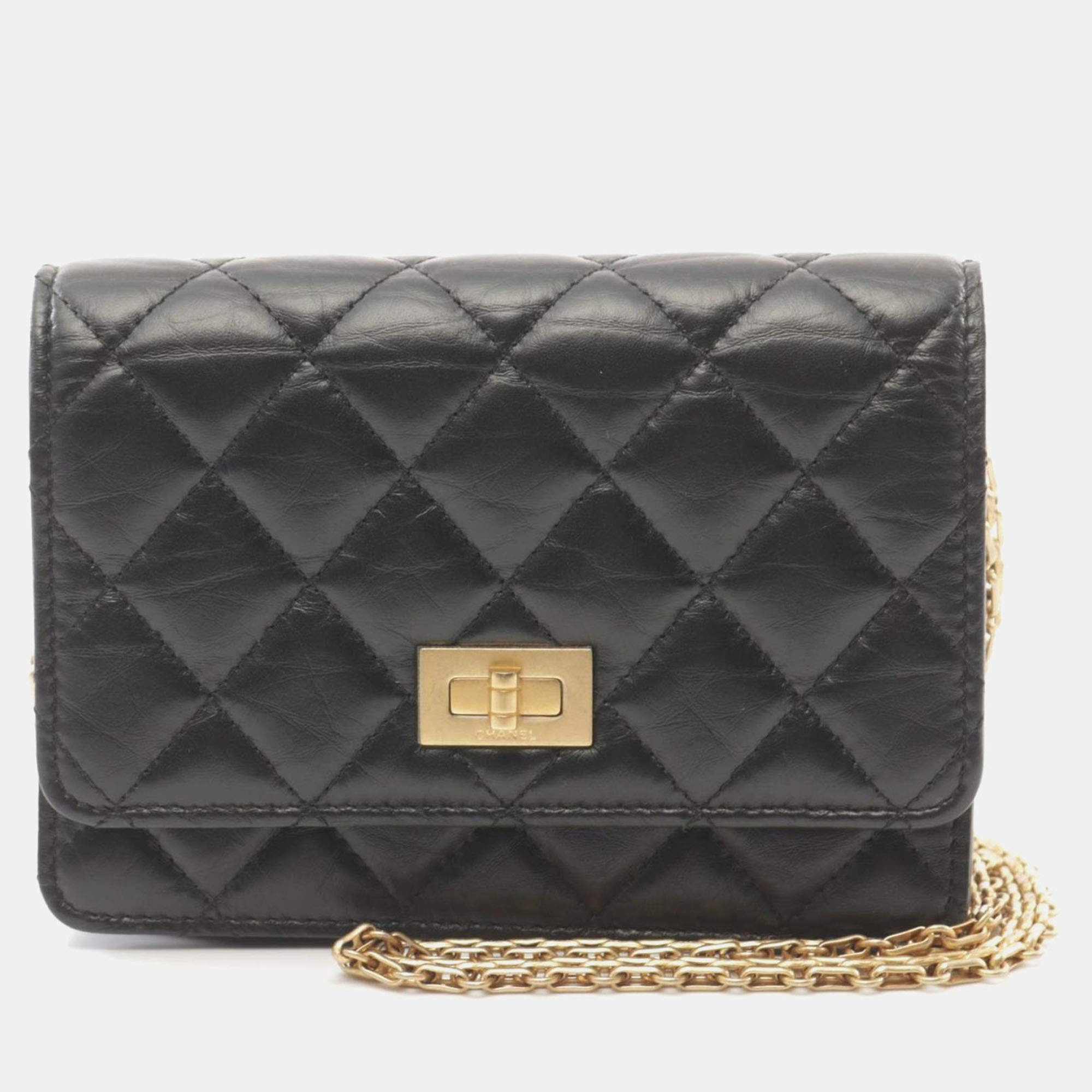 Pre Owned Chanel Black Leather 2.55 Chain Shoulder Bag