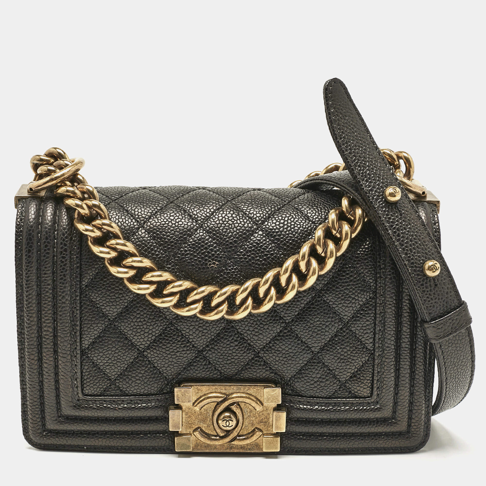 Pre Owned Chanel Black Caviar Leather Small Boy Flap Bag