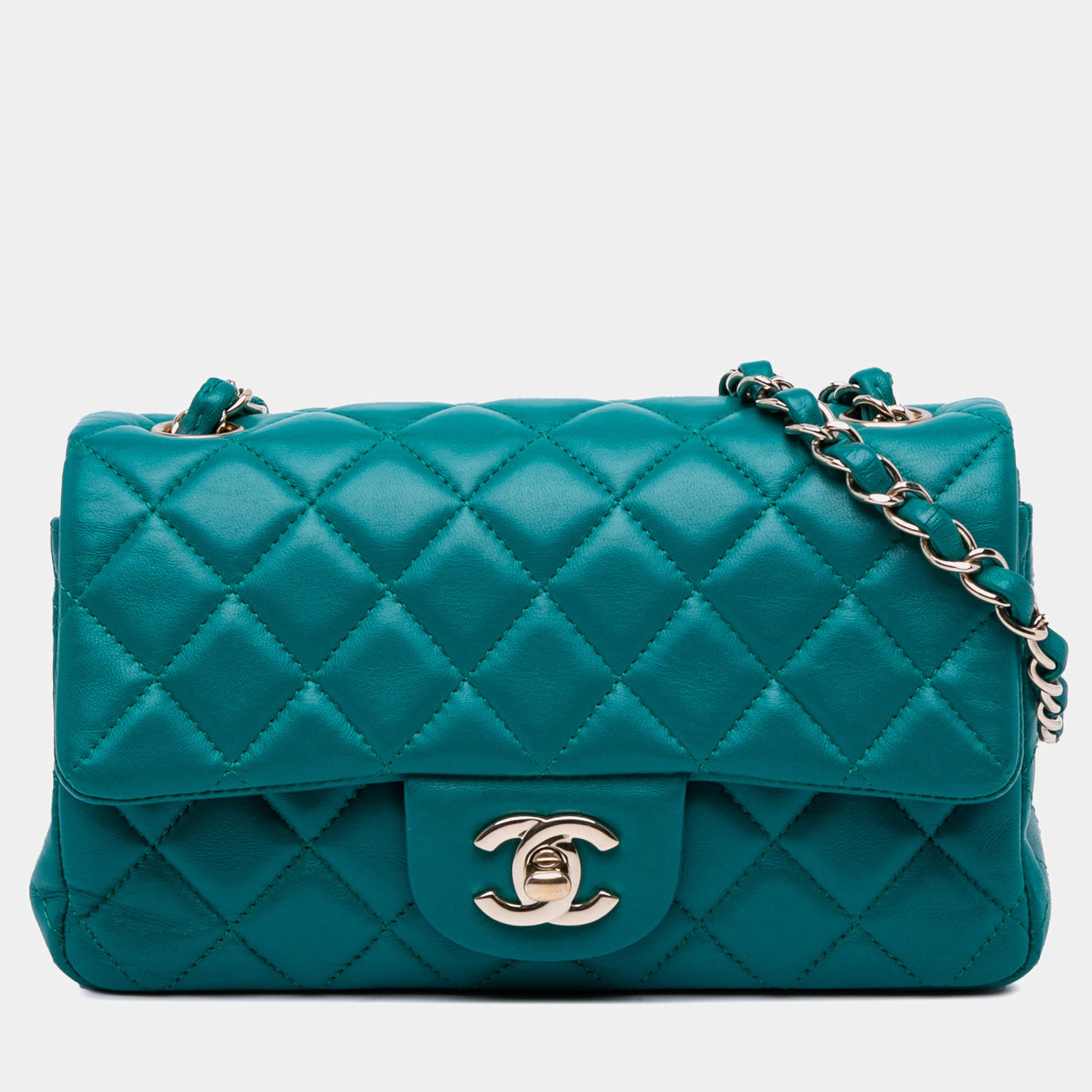 Chanel Blue Mini Rectangular Classic Lambskin Single Flap Shoulder Bag