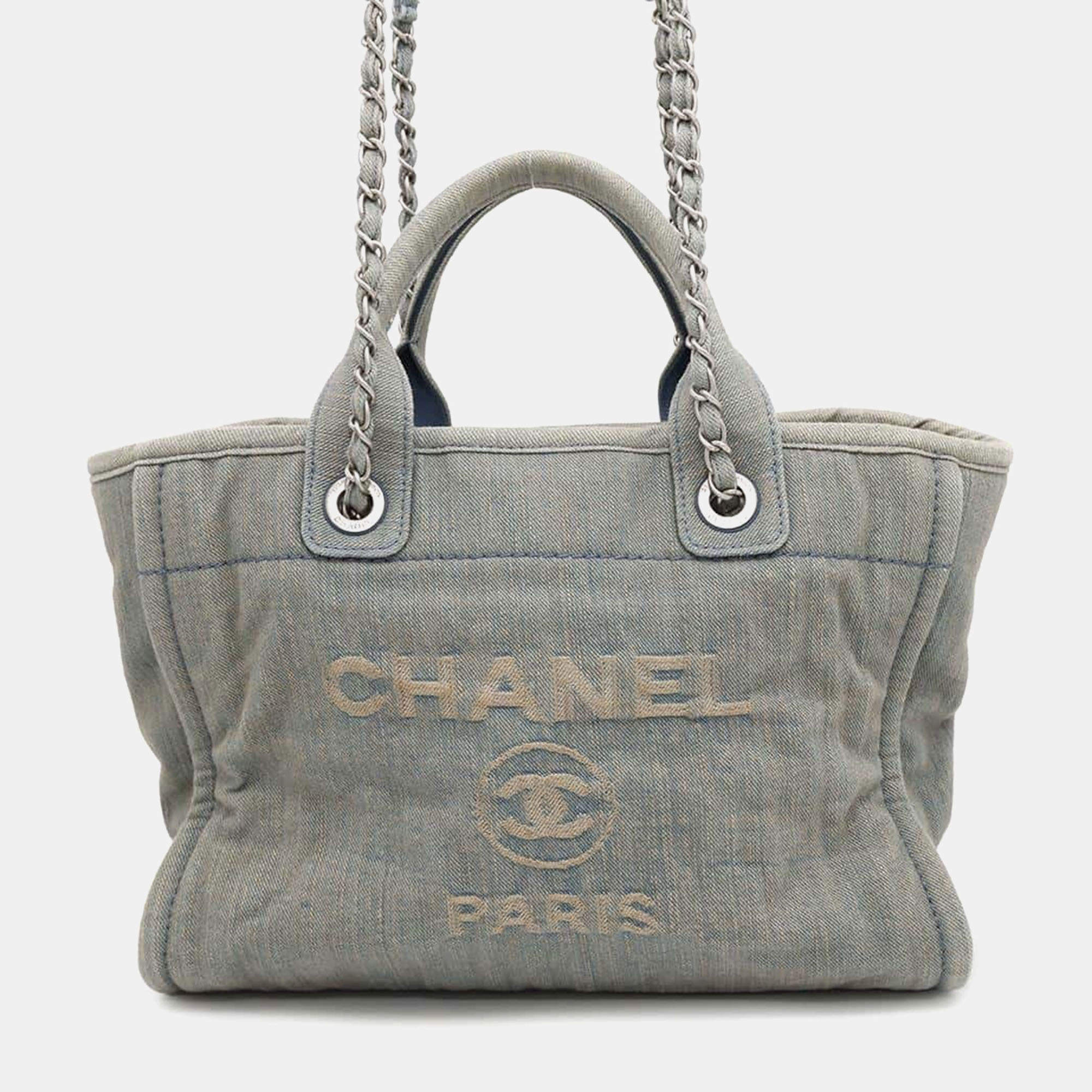 Chanel Light Blue Denim Small Deauville Tote Bag 