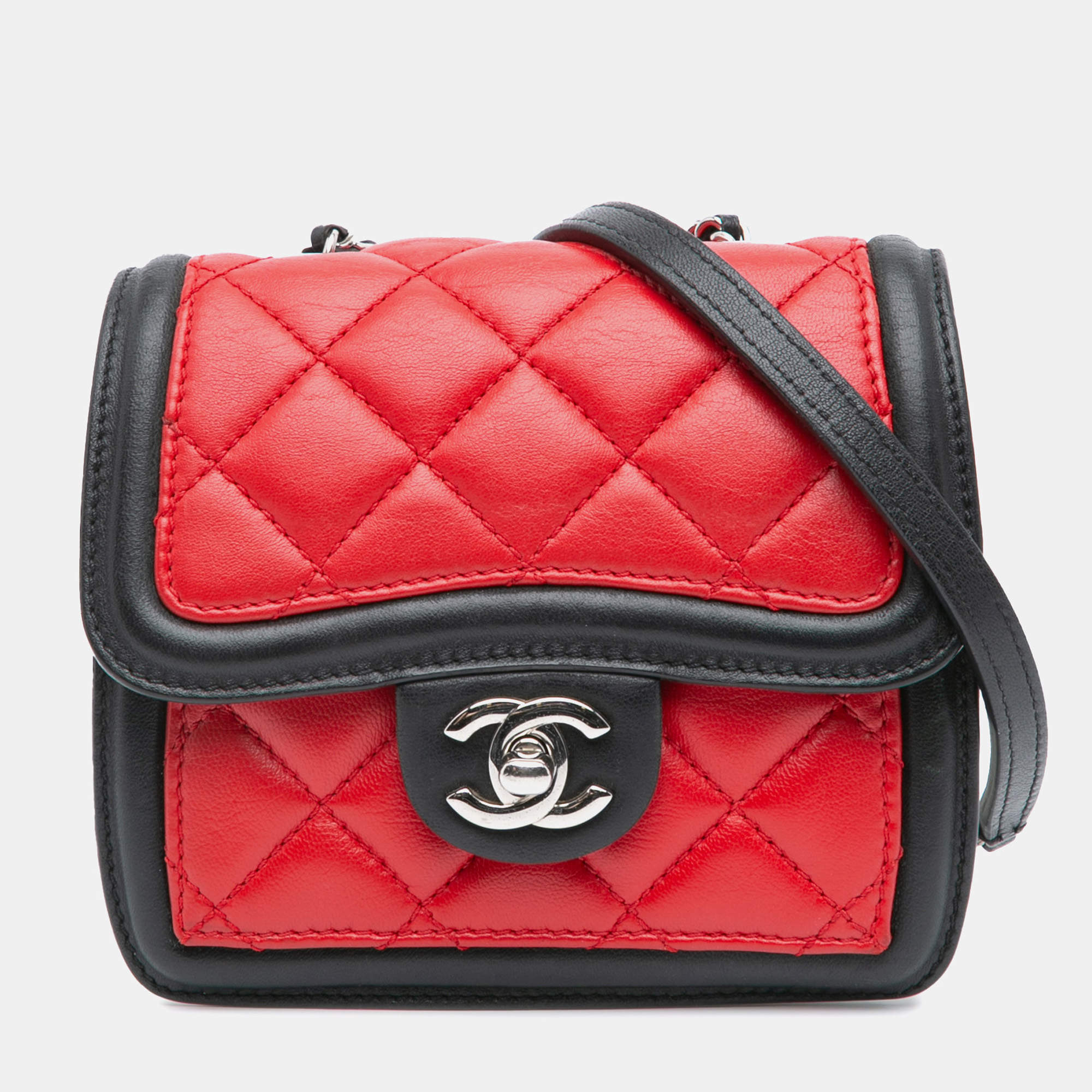 Chanel Red Mini Square Lambskin Graphic Flap Crossbody Bag