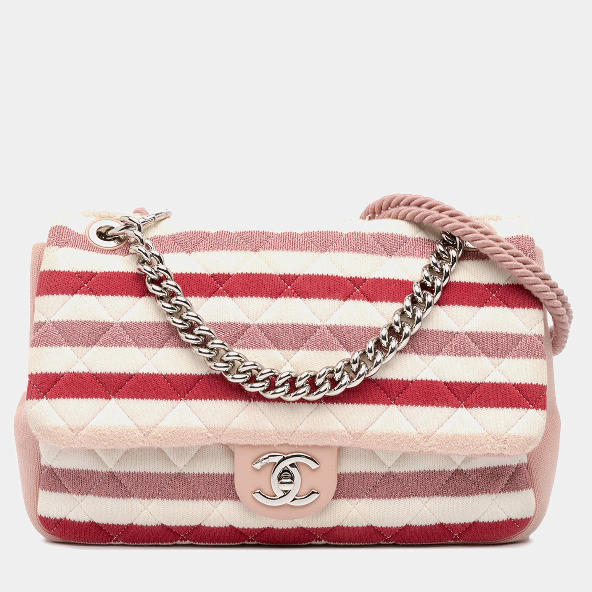 Chanel Multicolor Jumbo Stripe Jersey Felt and Rope Flap Bag