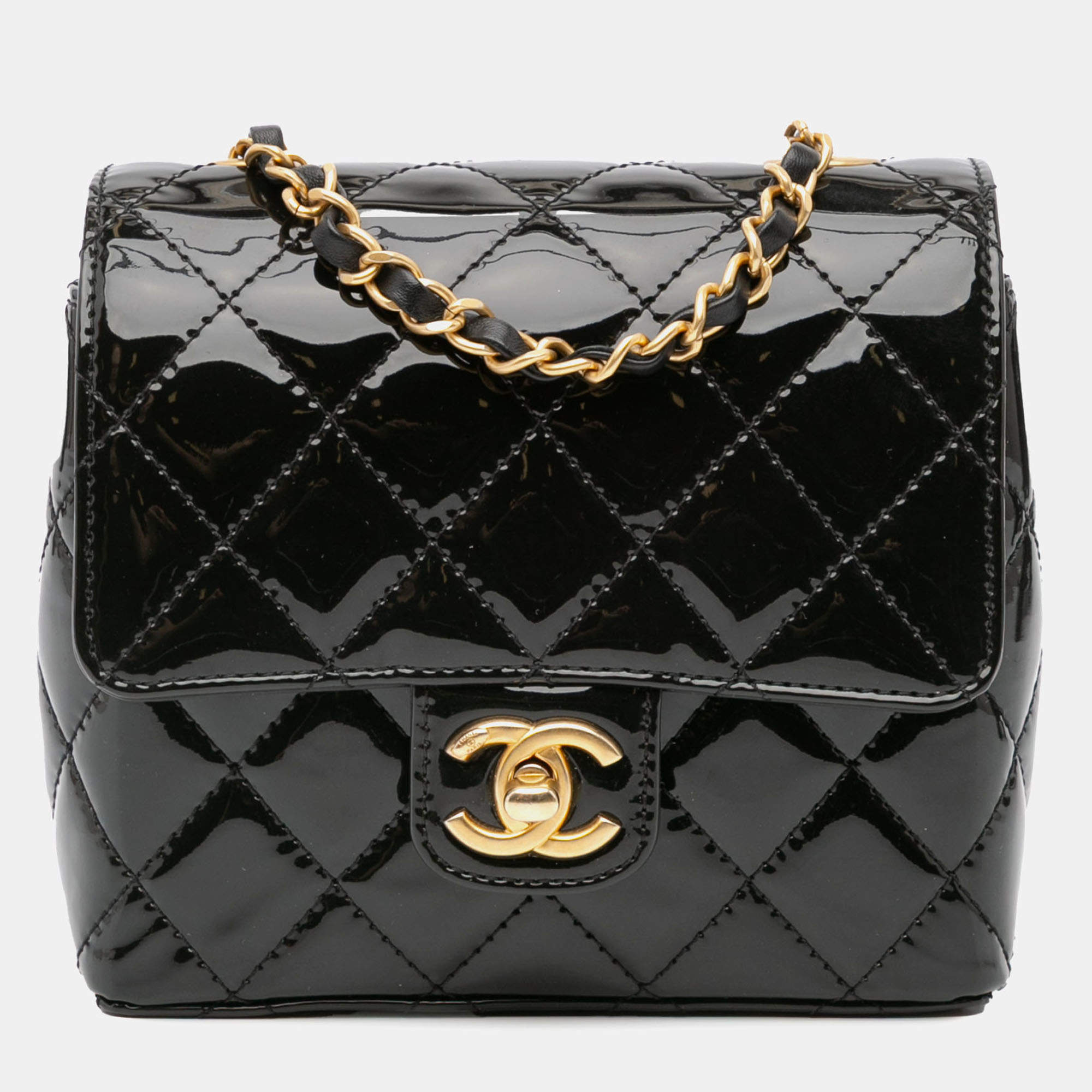 Pre Owned Chanel Black Mini Square Classic Patent Single Flap Bag