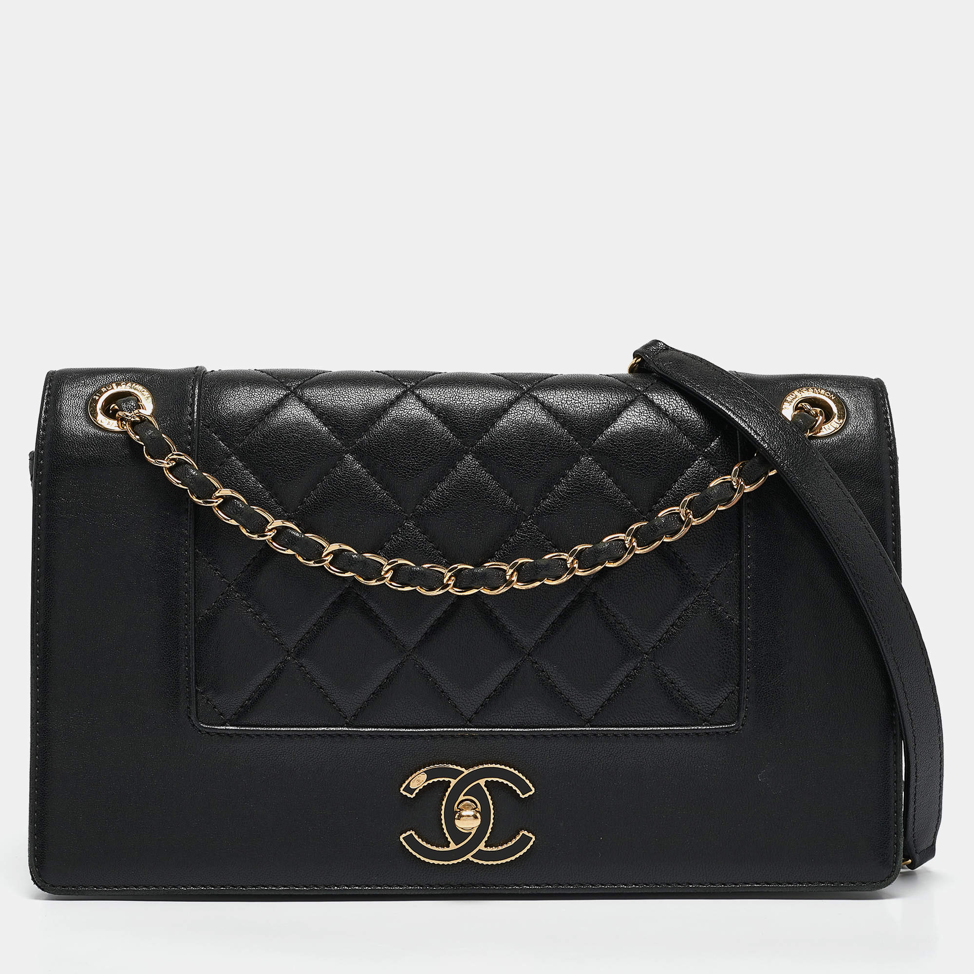 Pre Owned Chanel Black Quilted Leather Mademoiselle Vintage Flap Bag