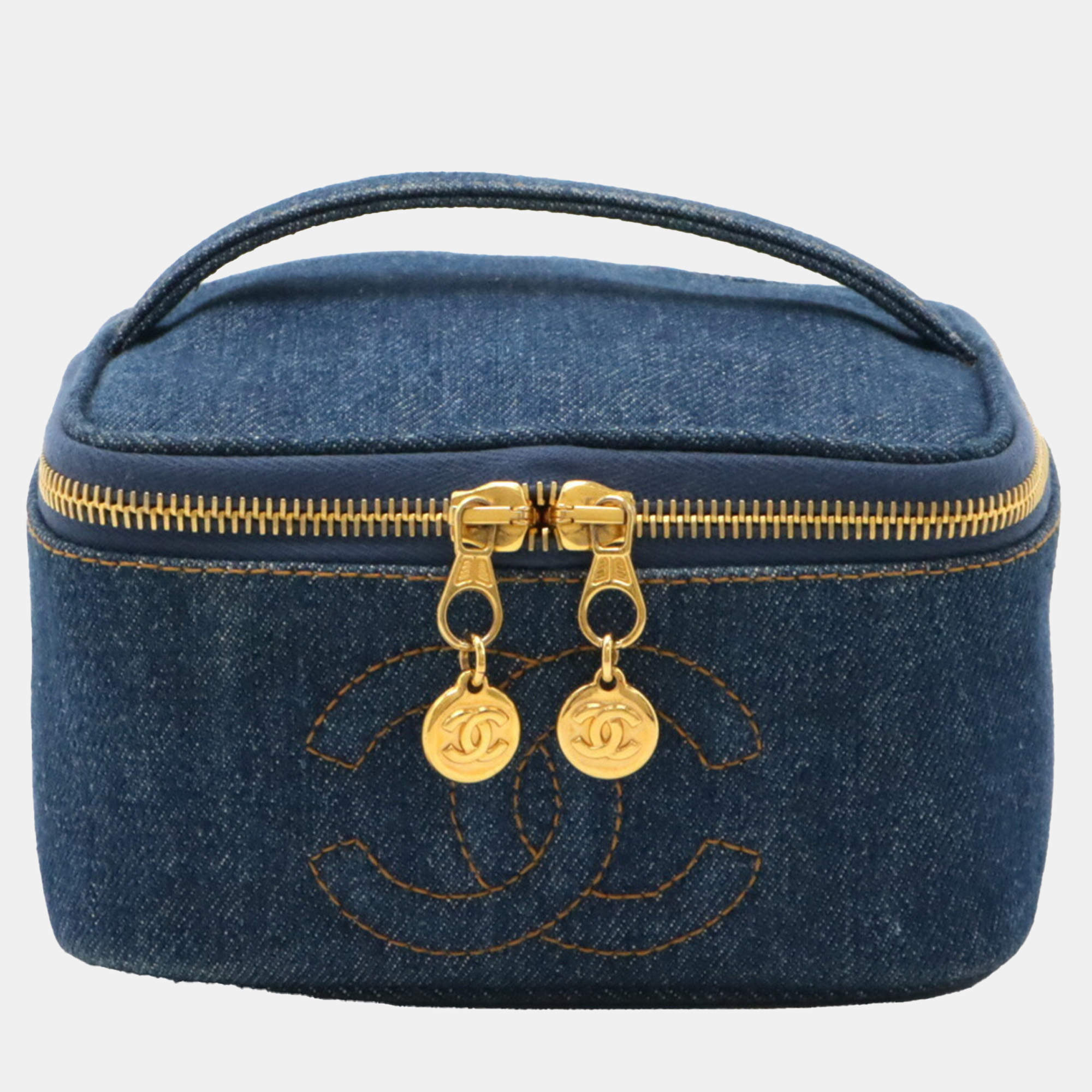 Chanel Coco Mark Denim Vanity Bag Handbag Blue