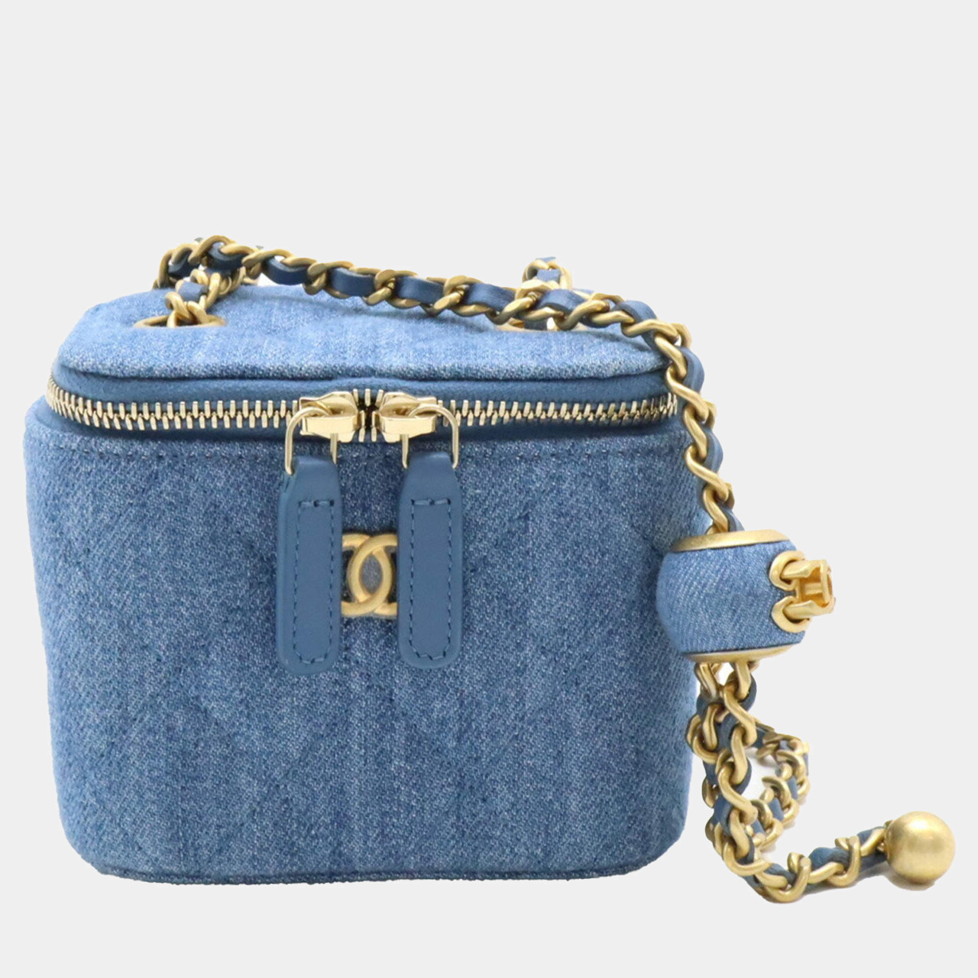 Chanel Denim Blue Matelasse Small Vanity Coco Ball Chain Shoulder Bag 