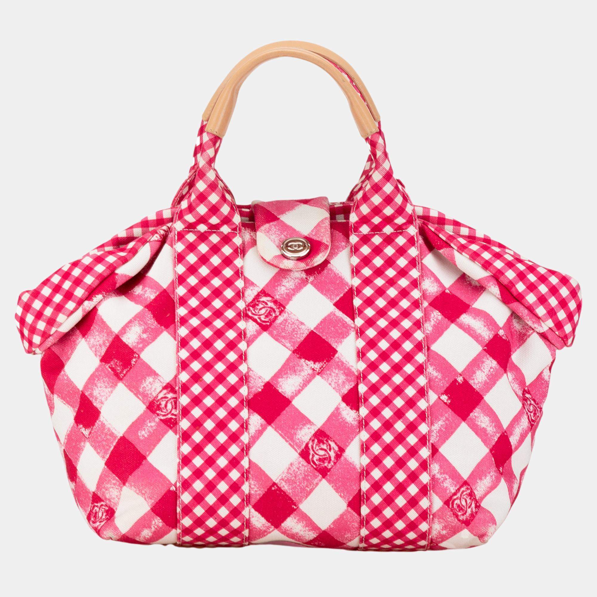 Chanel Pink Canvas Gingham Handbag