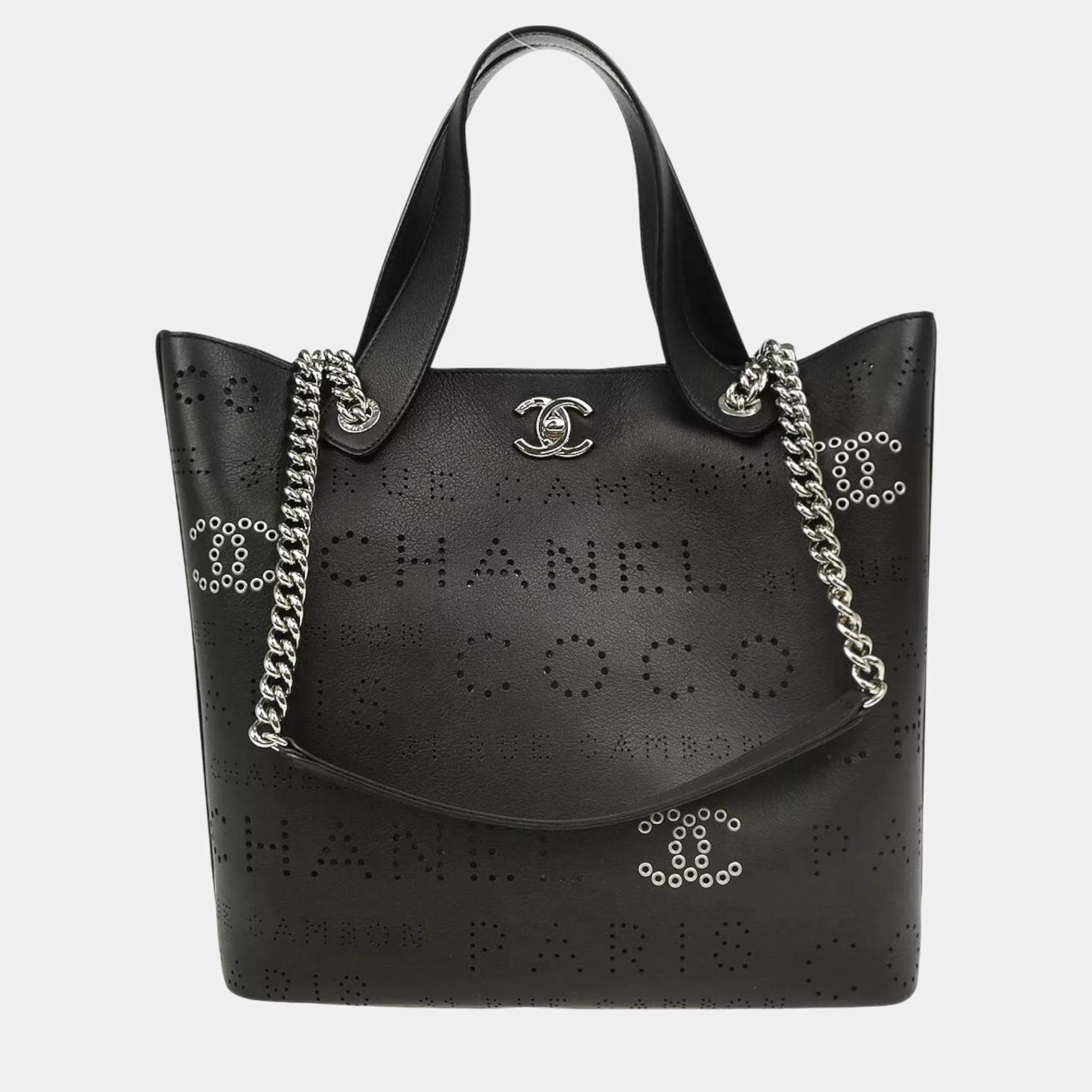 Chanel Black Perforated Leather Tote Bag