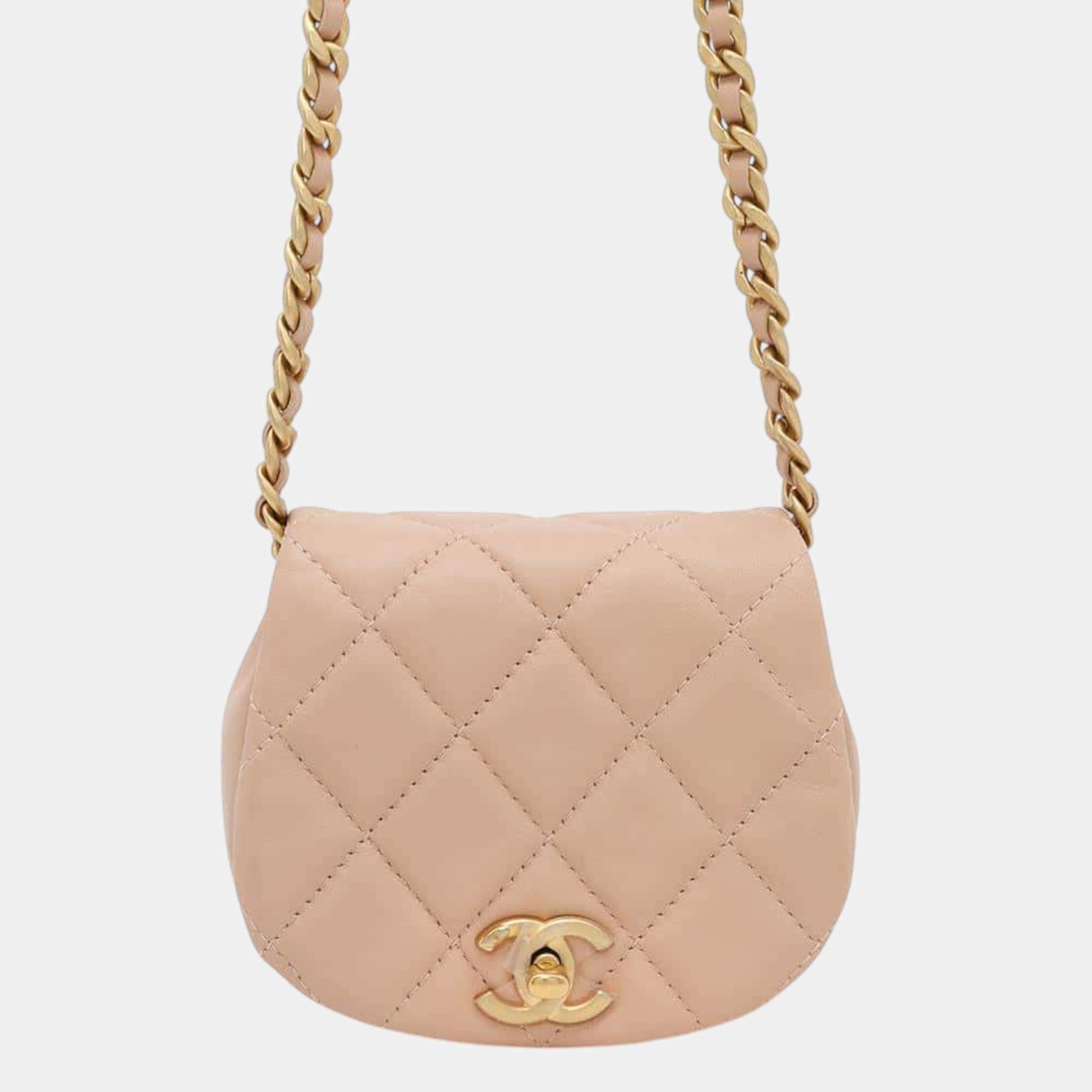 Chanel Pink Lambskin Mini Chain Shoulder Bag