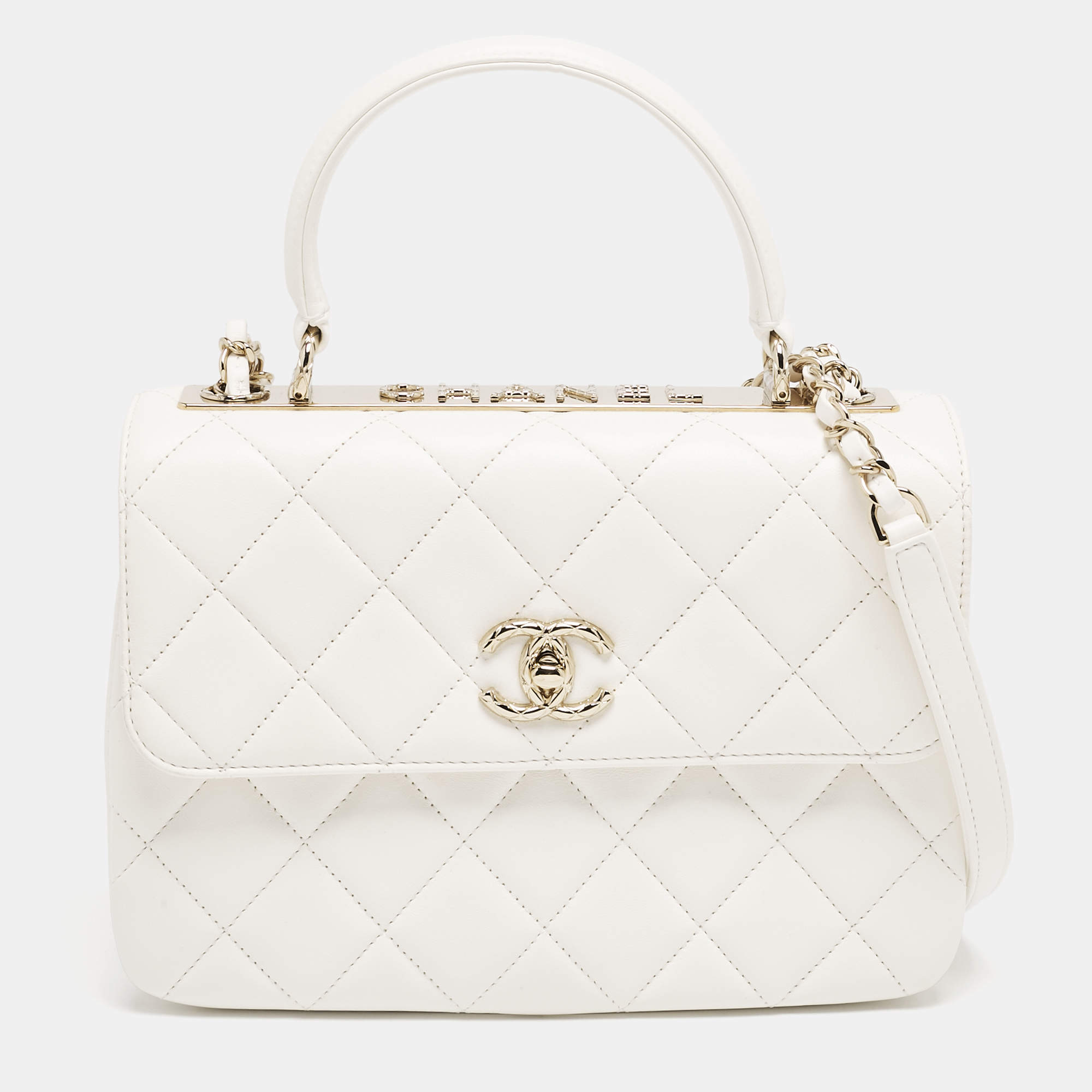 Chanel White Quilted Leather Small Trendy CC Top Handle Bag
