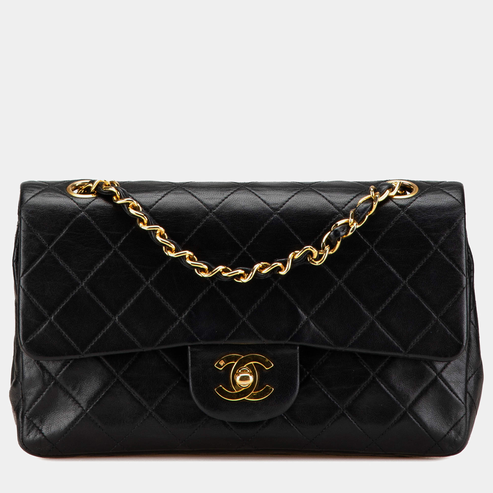 Pre Owned Chanel Black Small Classic Lambskin Double Flap Bag