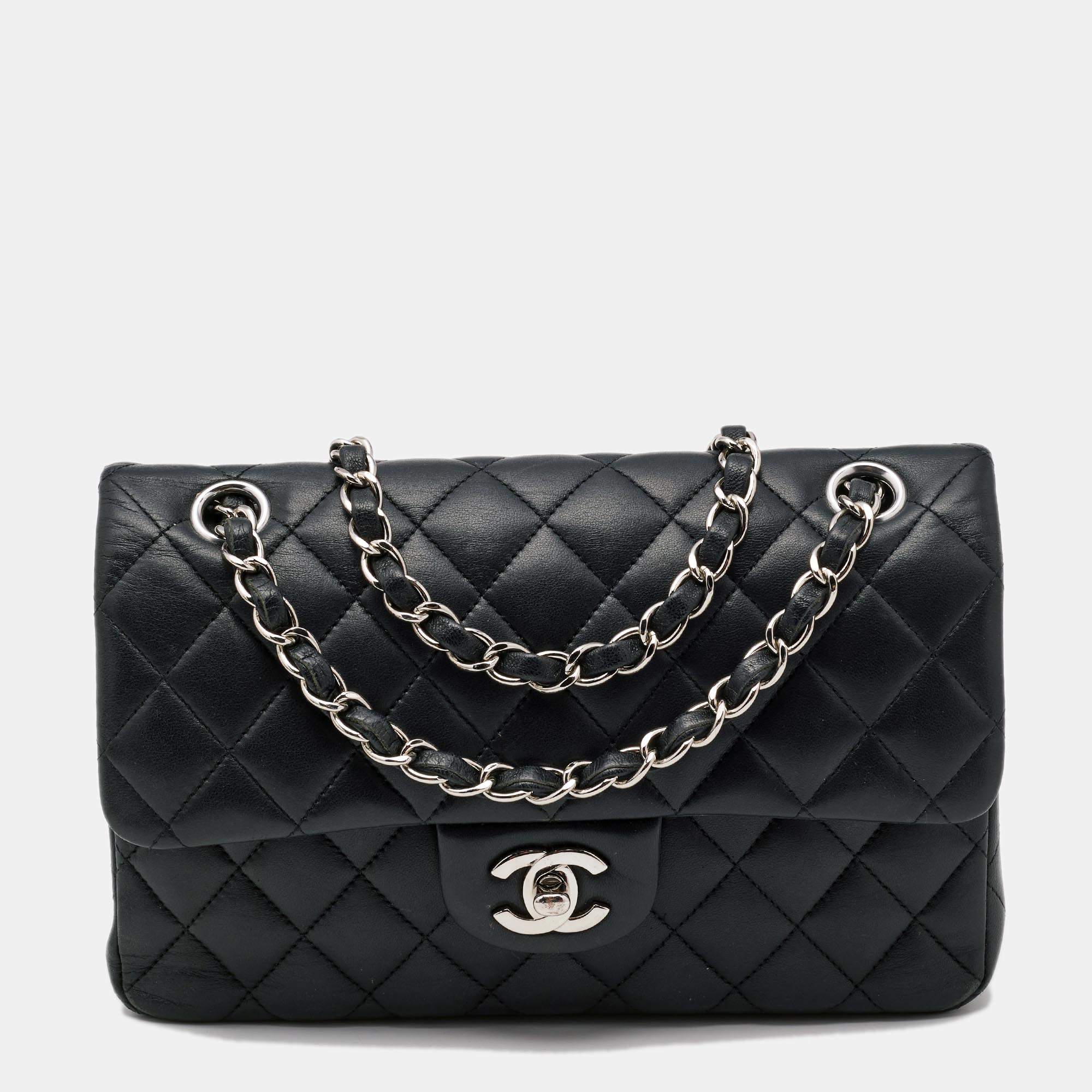 Pre Owned Chanel Black Quilted Leather Small Classic Double Flap Bag