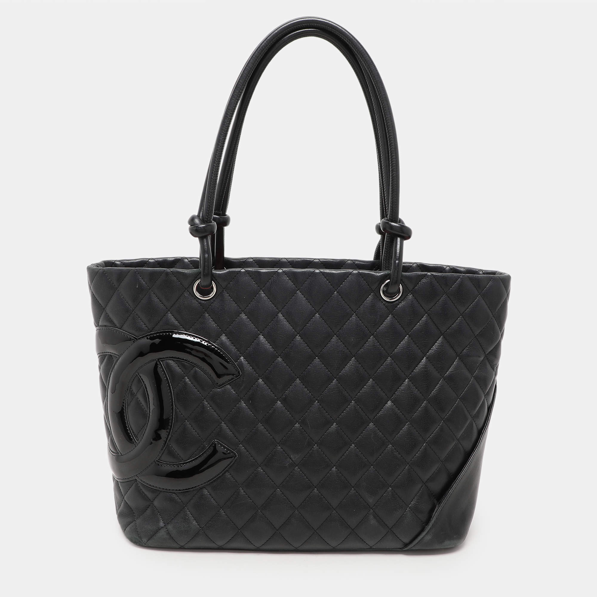 Pre Owned Chanel Black Quilted Leather Large Cambon Ligne Tote