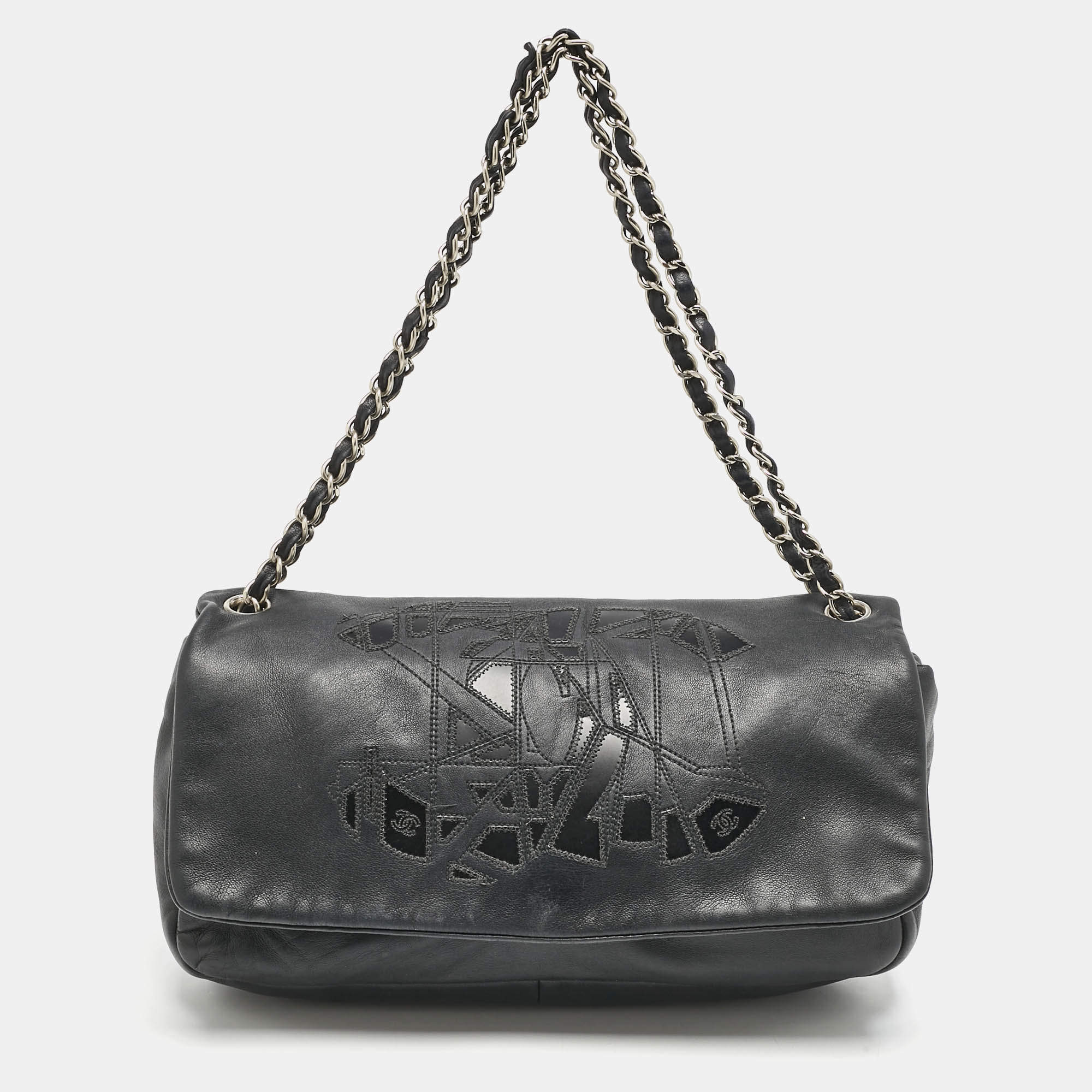 Pre Owned Chanel Black Leather CC Mosaic Flap Shoulder Bag