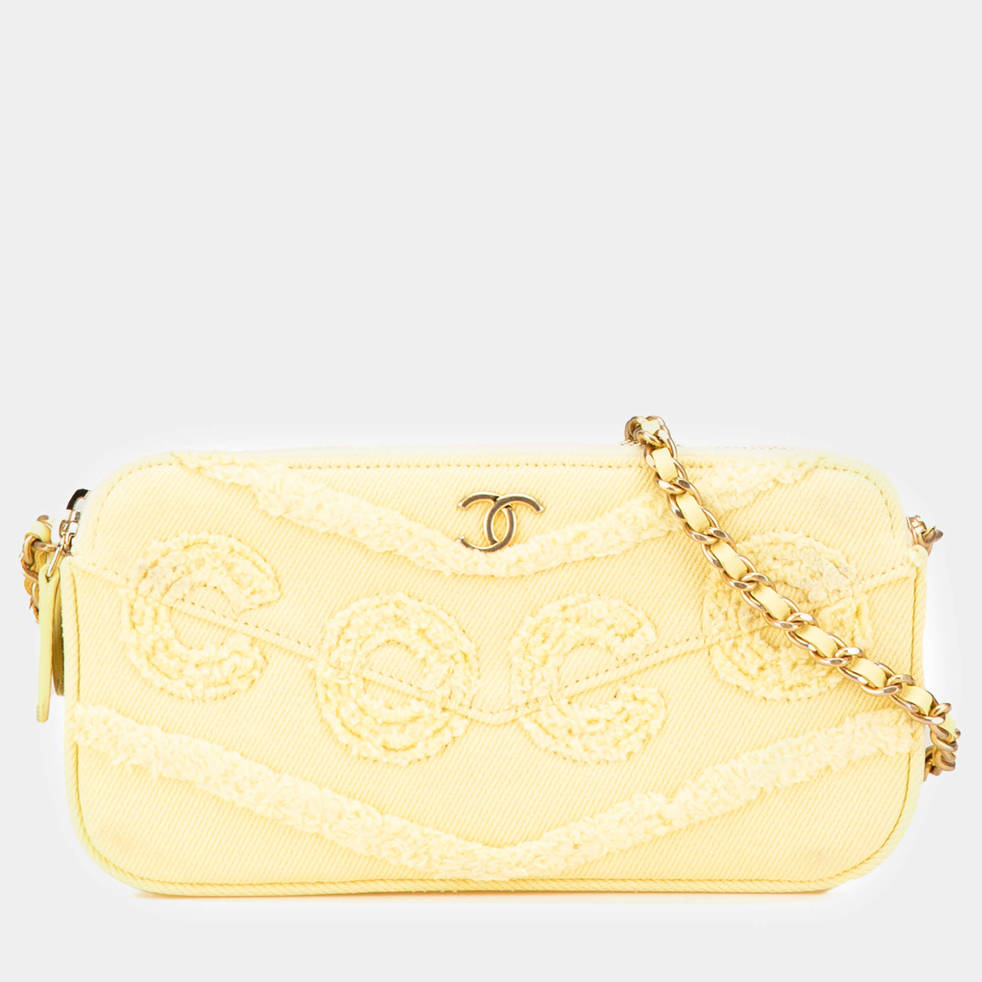 Chanel Yellow Denim Coco Fringe Clutch with Chain Bag