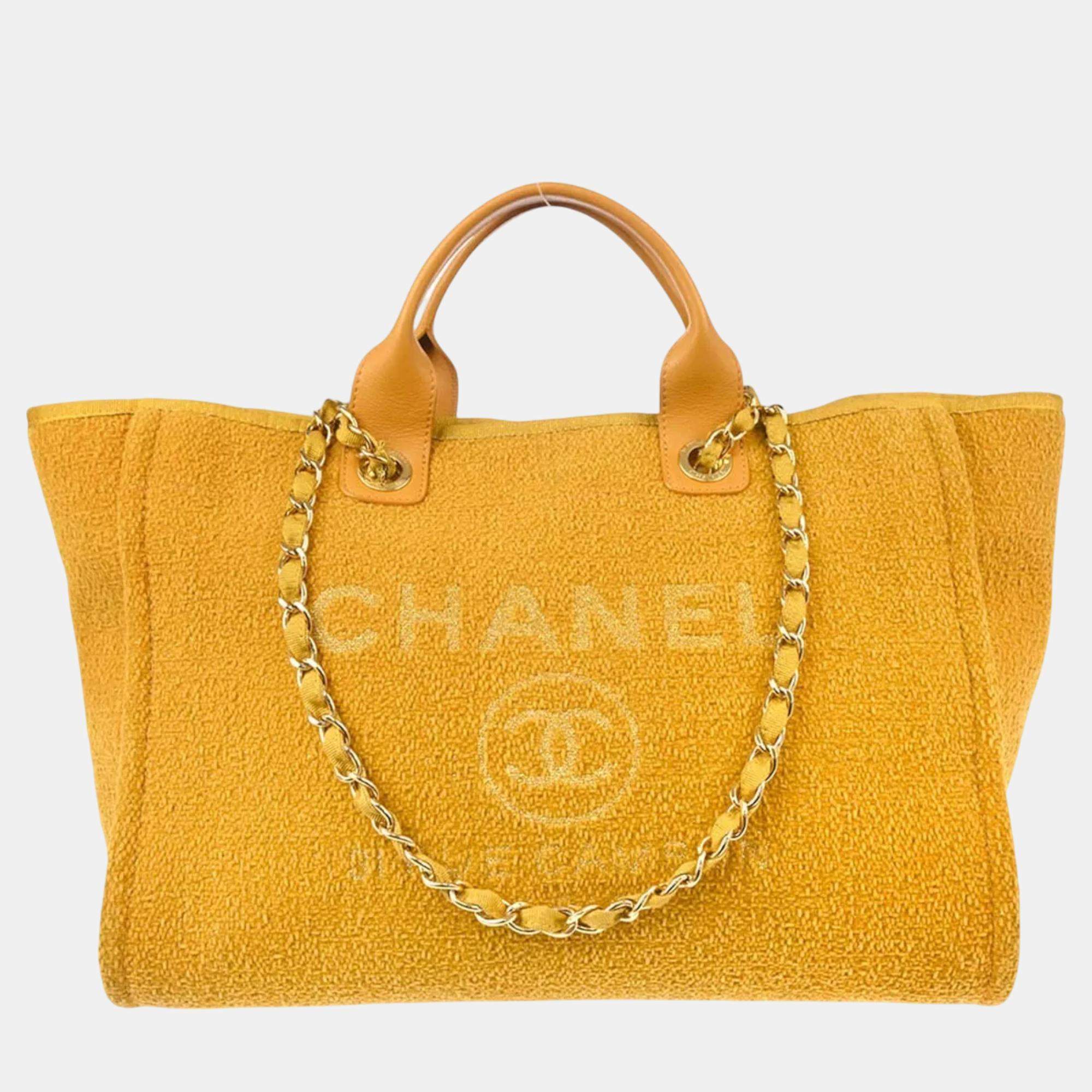Chanel Yellow Fabric Medium Deauville Tote Bag