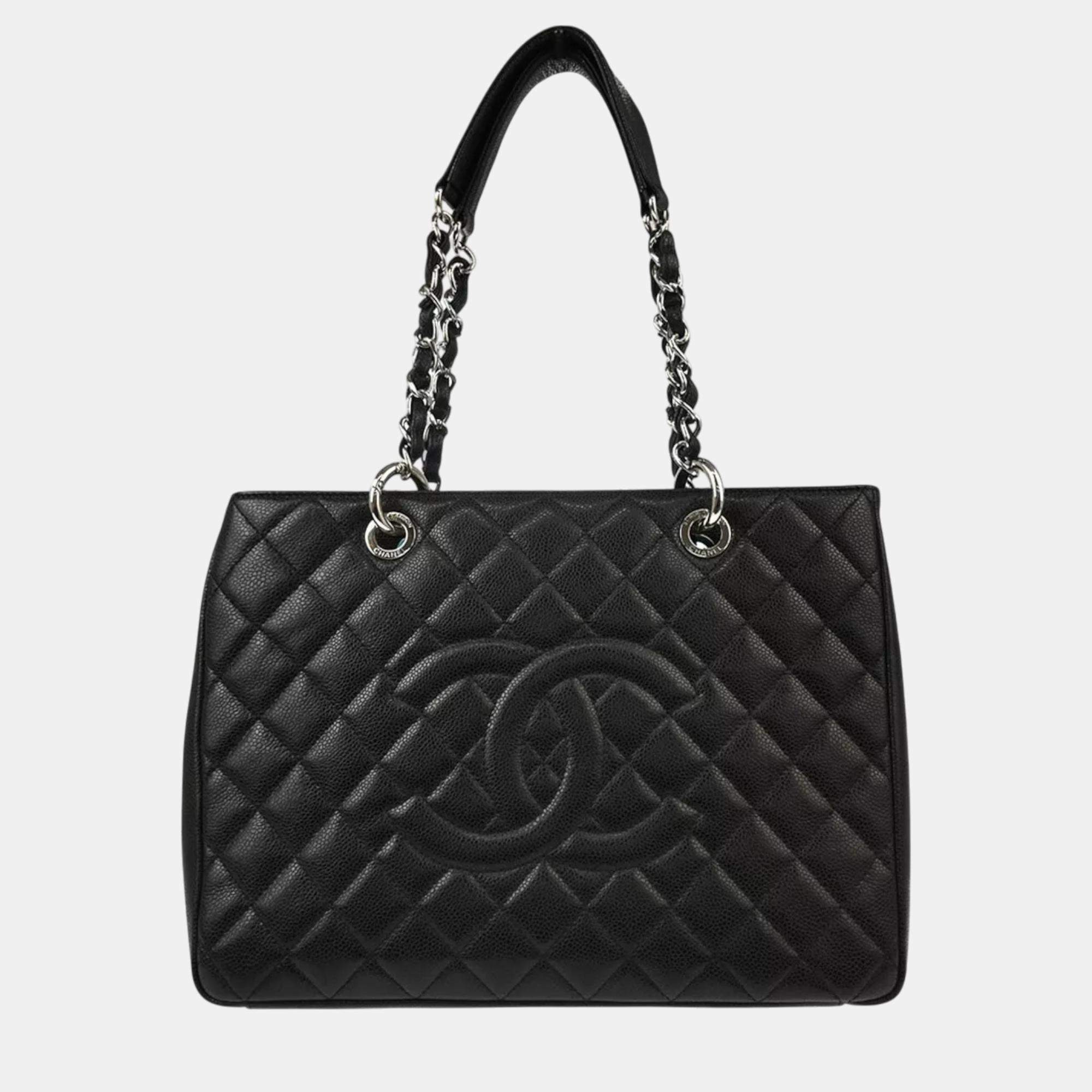 Pre Owned Chanel Black Calfskin Grand Shopping Tote Bag