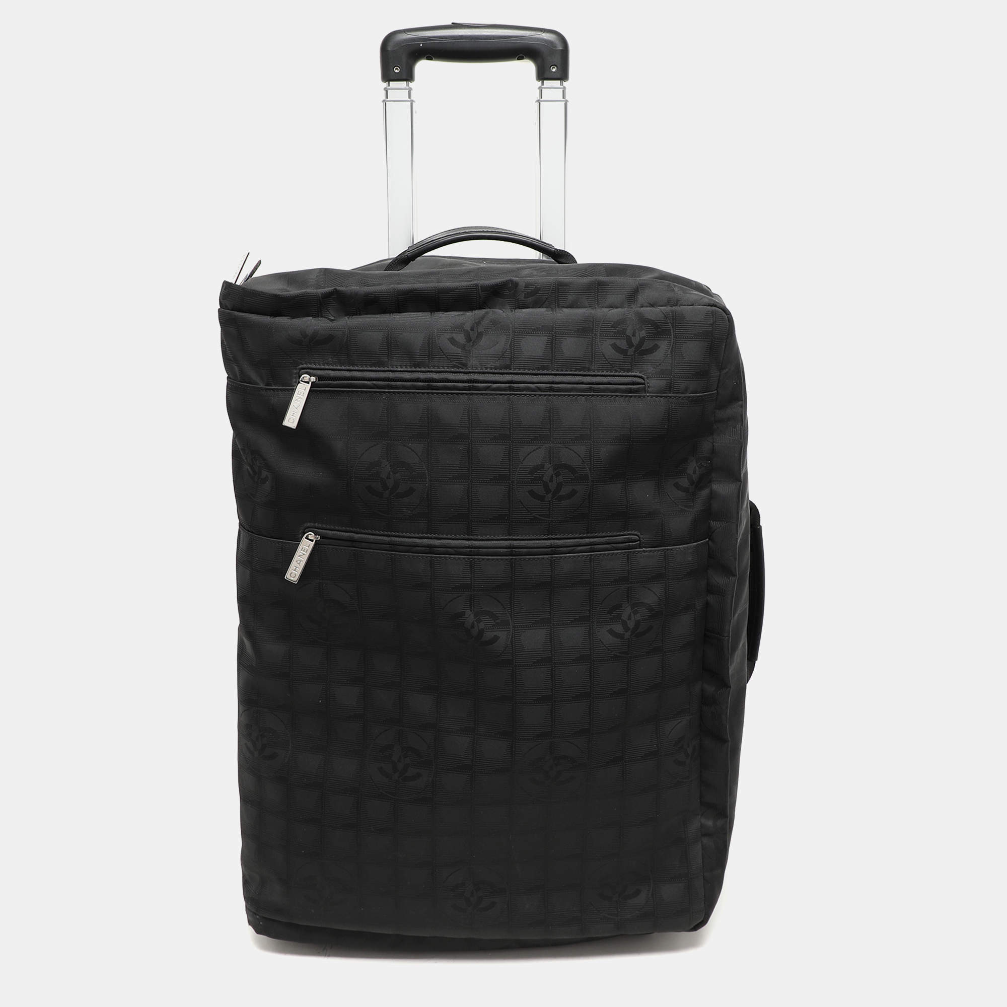 Chanel Black Nylon Travel Ligne 2 Wheeled Trolley Rolling Luggage