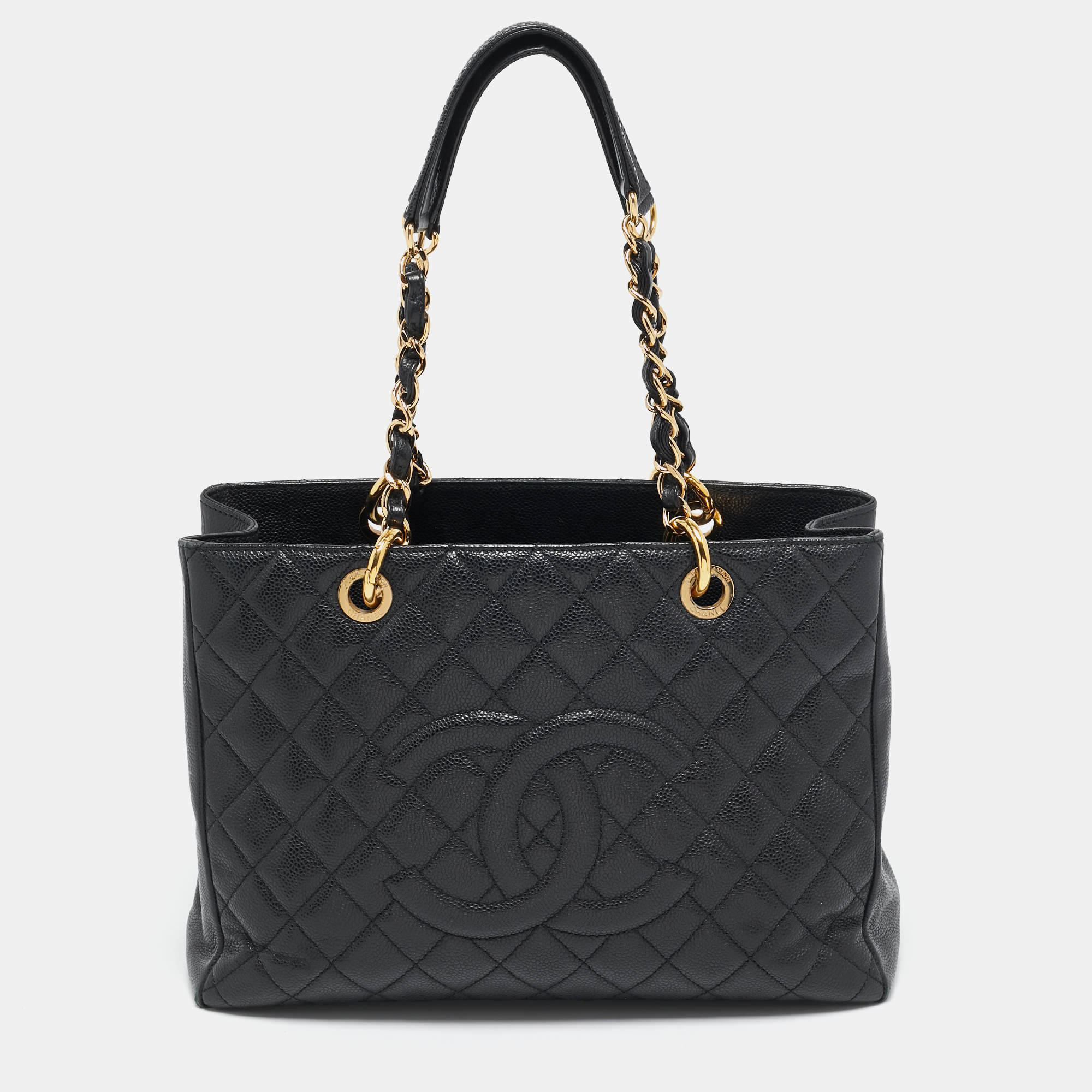 مملوكة مسبقًا Chanel Black Quilted Caviar Leather Grand GST Shopper Tote Bag