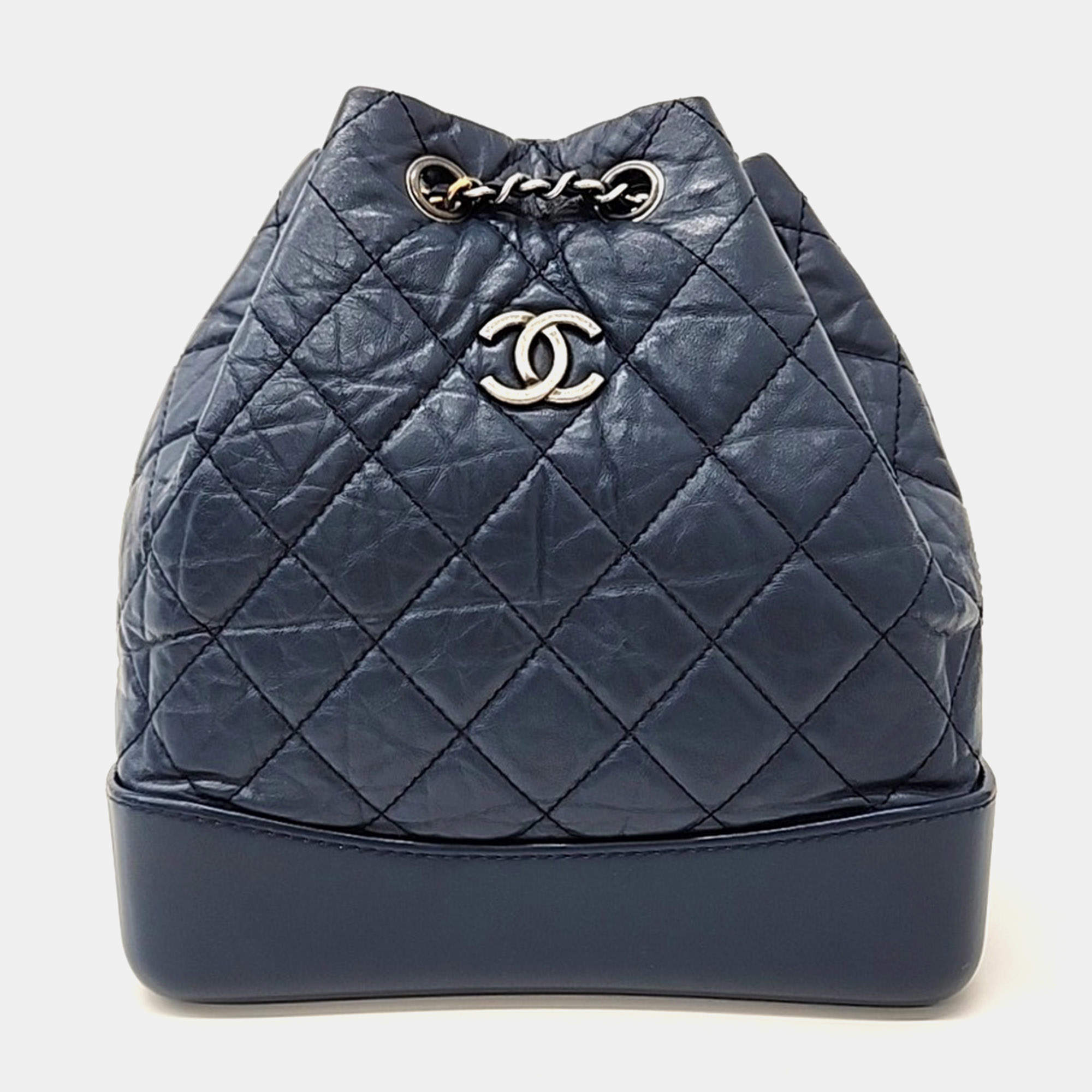 Chanel Navy Blue Leather Gabrielle Small Backpack