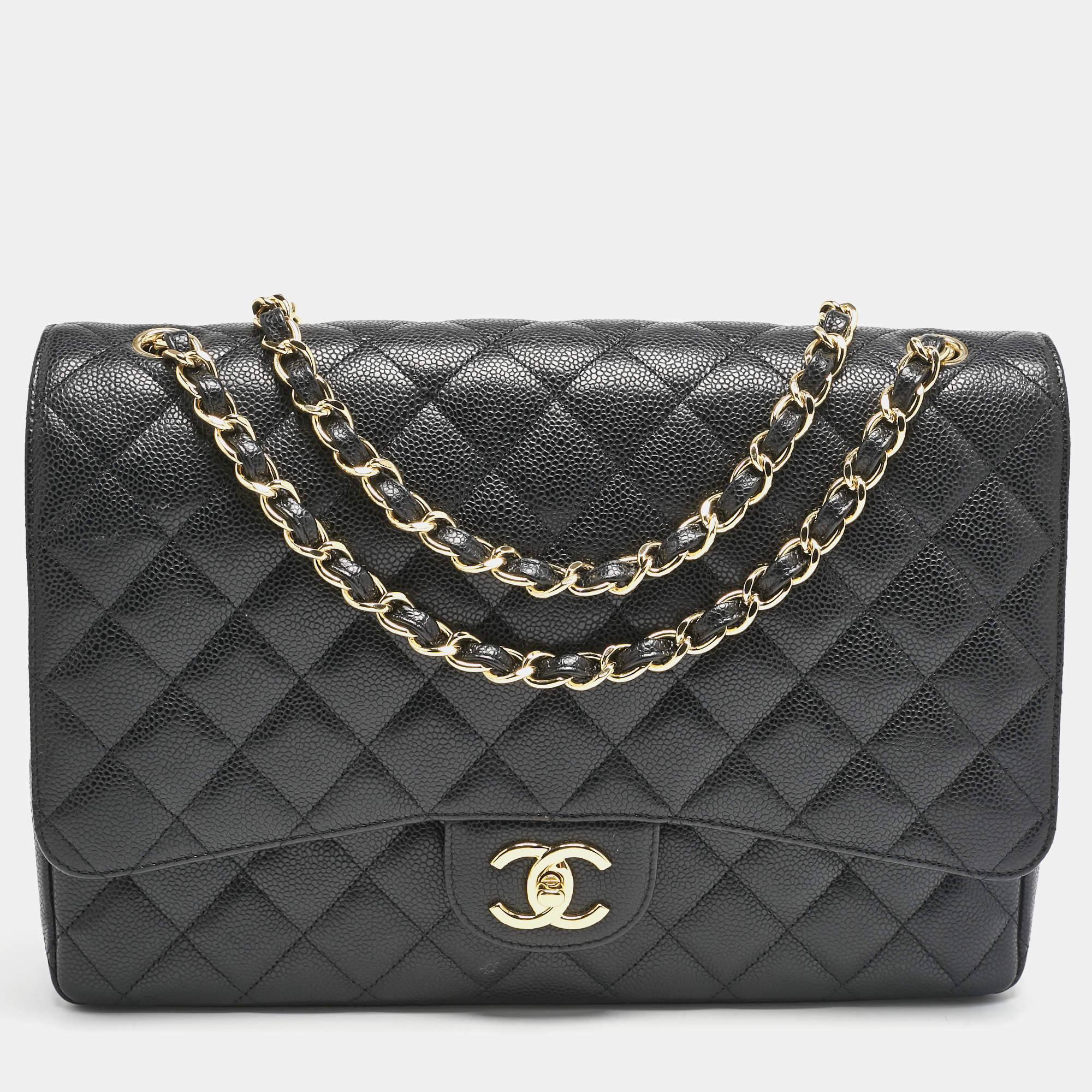 Chanel Black Quilted Caviar Leather Maxi Classic Double Flap Bag