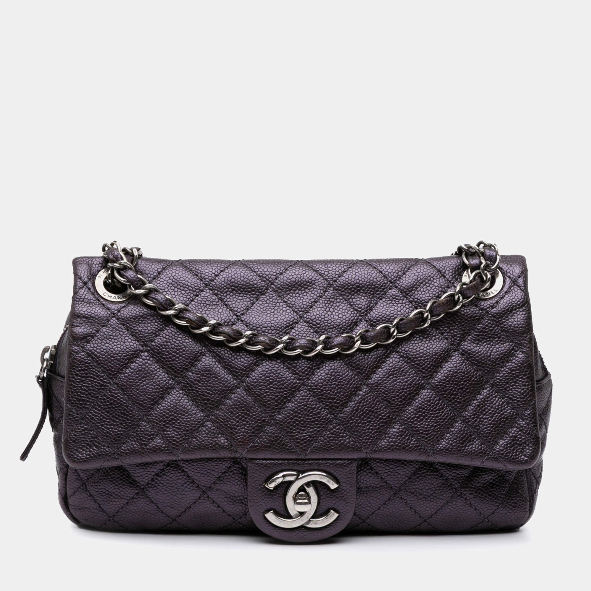 Chanel Plum Jumbo Quilted Caviar Easy Flap Bag