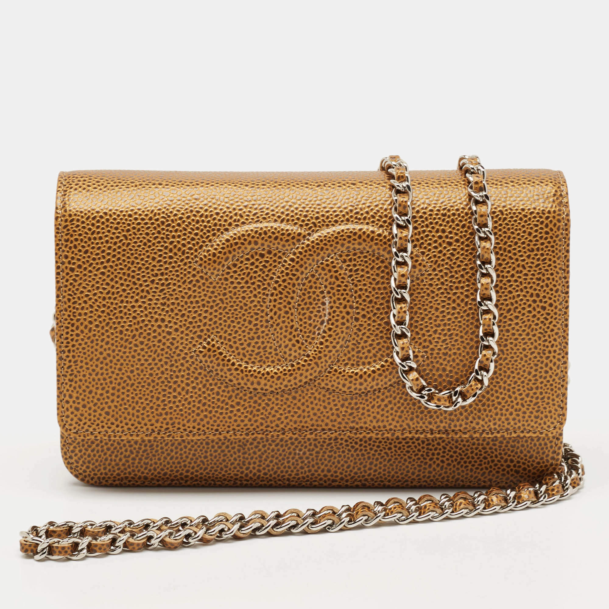 Pre Owned Chanel Gold Caviar Leather CC Timeless Wallet on Chain