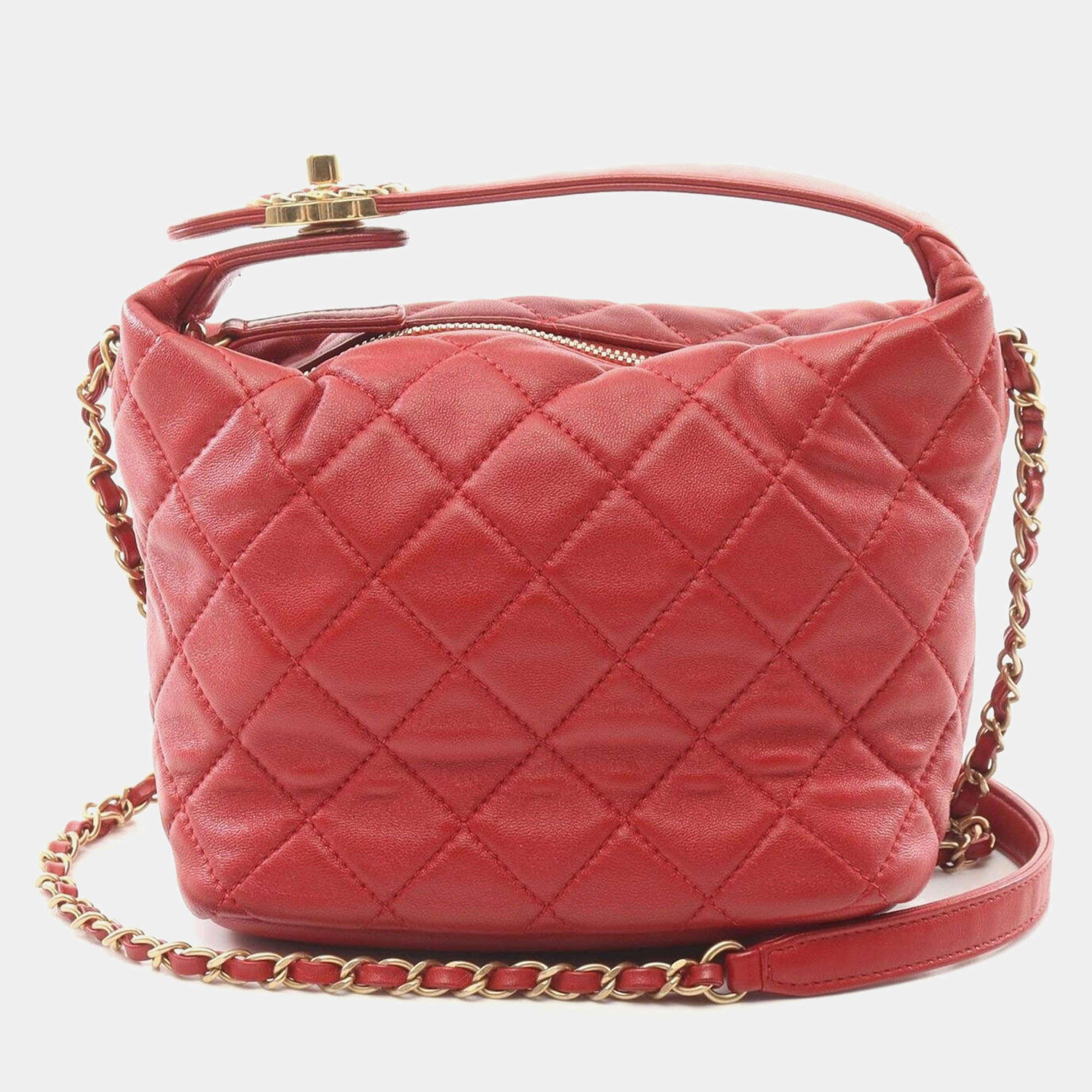 Chanel Red Lambskin Quilted Perfect Meeting Hobo Bag