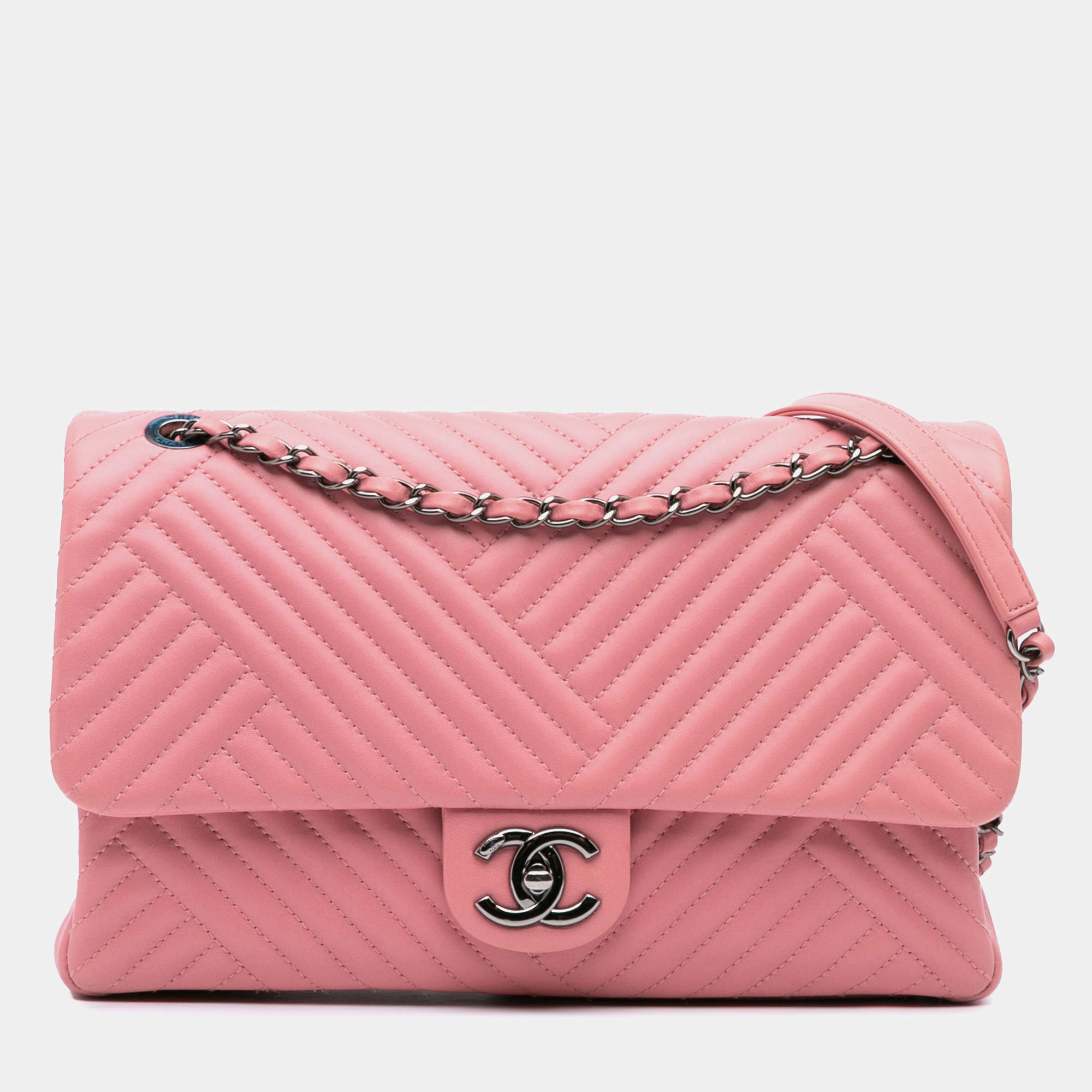 Pre Owned Chanel Pink Medium Lambskin CC Crossing Flap Bag